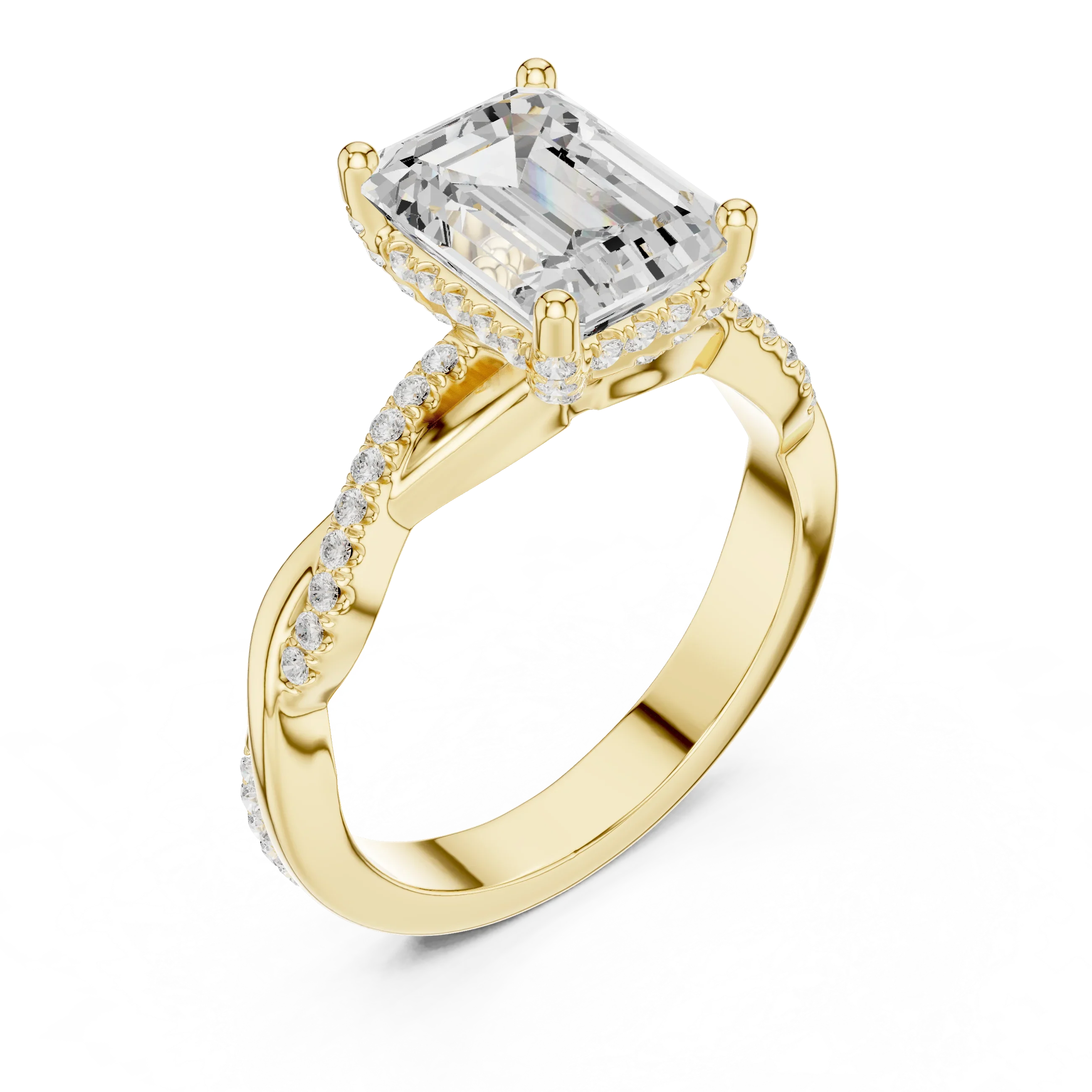 Emerald Cut Hidden Halo 2.37 CT Twisted Infinity Pave Engagement Ring in 10K White Gold