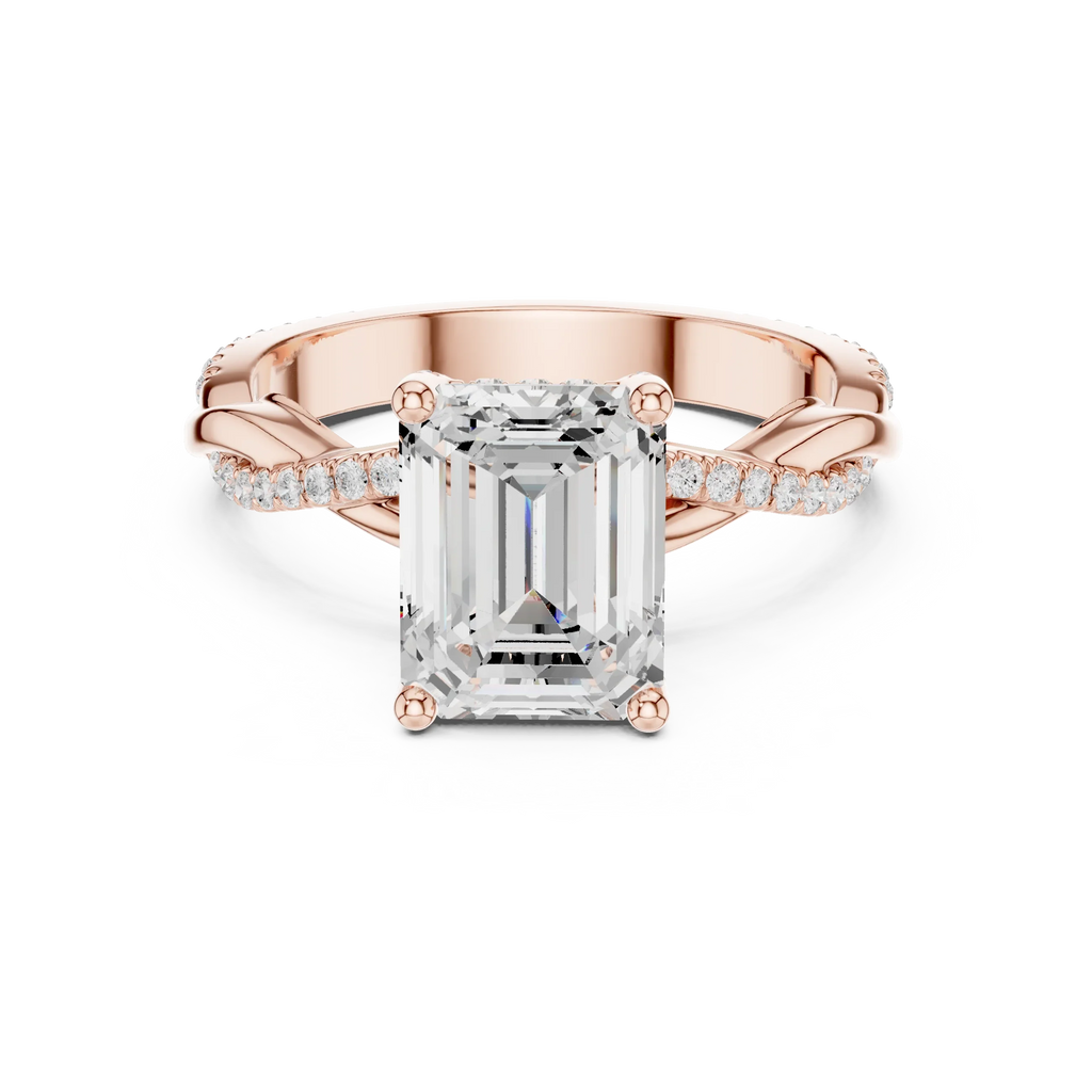 Emerald Cut Hidden Halo 2.37 CT Twisted Infinity Pave Engagement Ring in 10K White Gold
