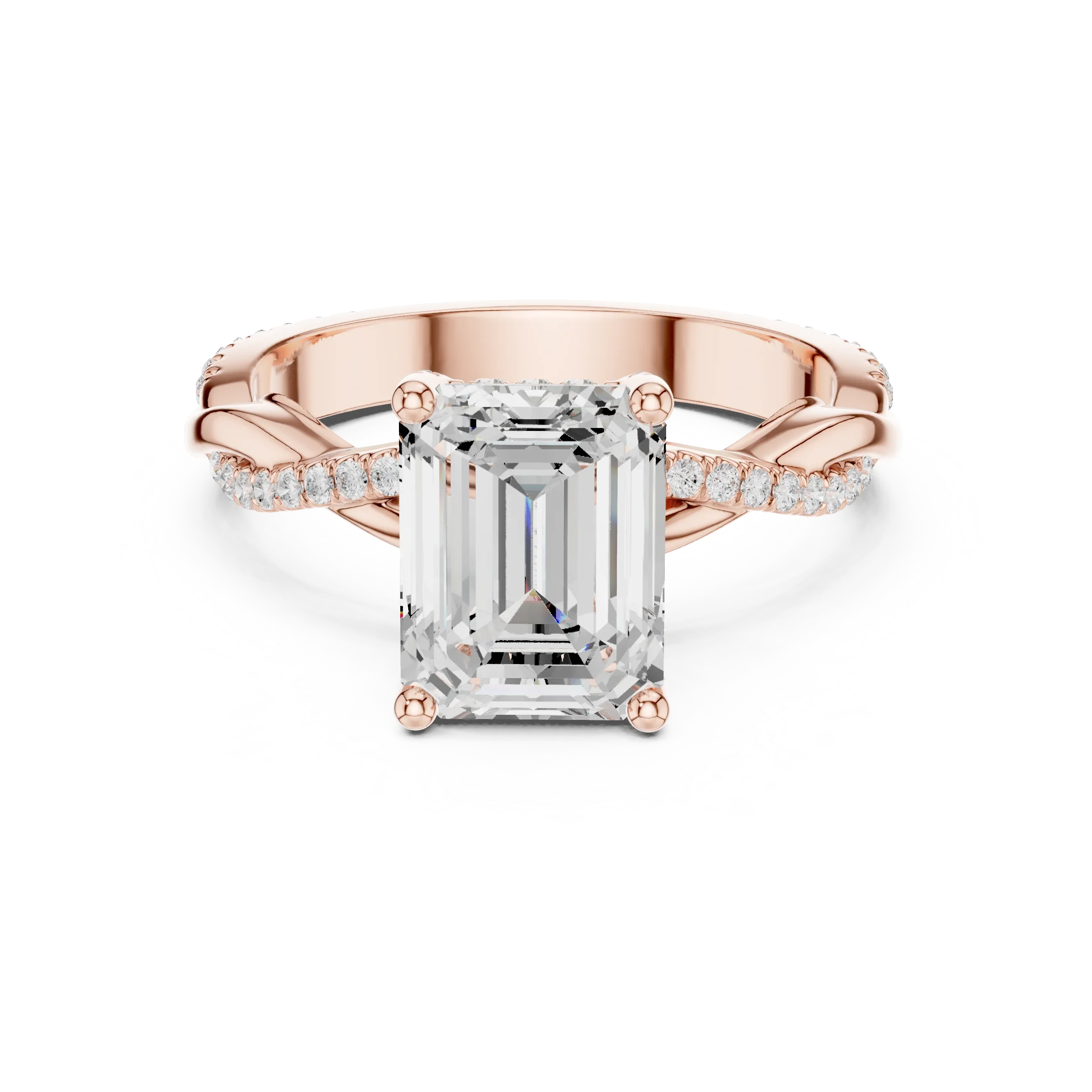 Emerald Cut Hidden Halo 2.37 CT Twisted Infinity Pave Engagement Ring in 10K White Gold