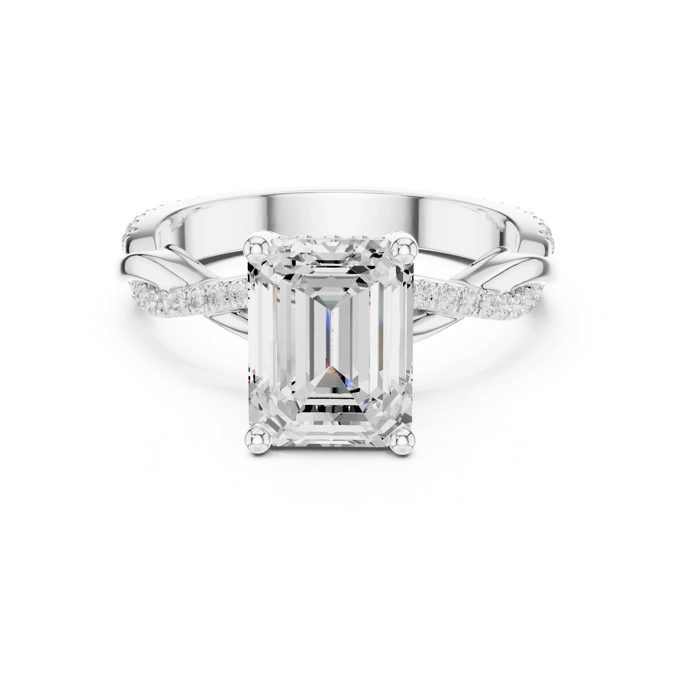 Emerald Cut Hidden Halo 2.37 CT Twisted Infinity Pave Engagement Ring in 10K White Gold