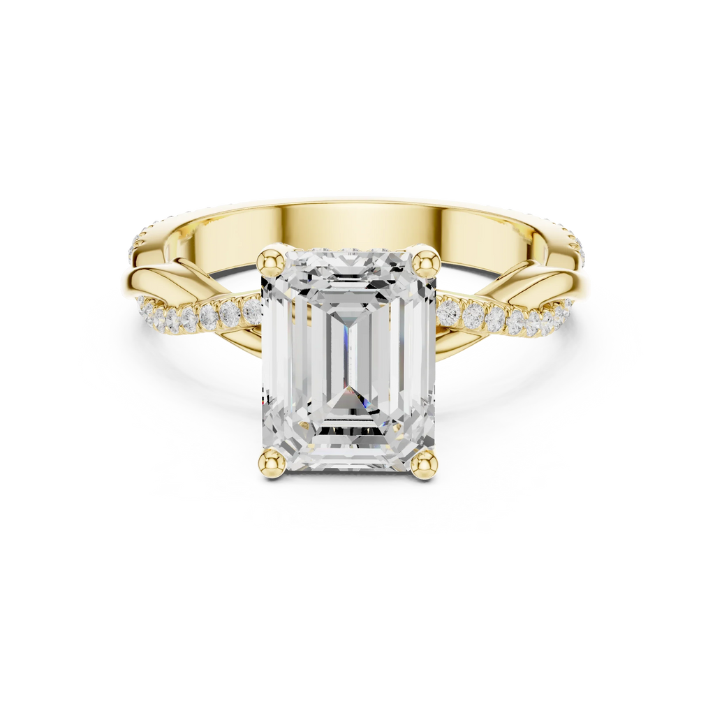 Emerald Cut Hidden Halo 2.37 CT Twisted Infinity Pave Engagement Ring in 10K White Gold