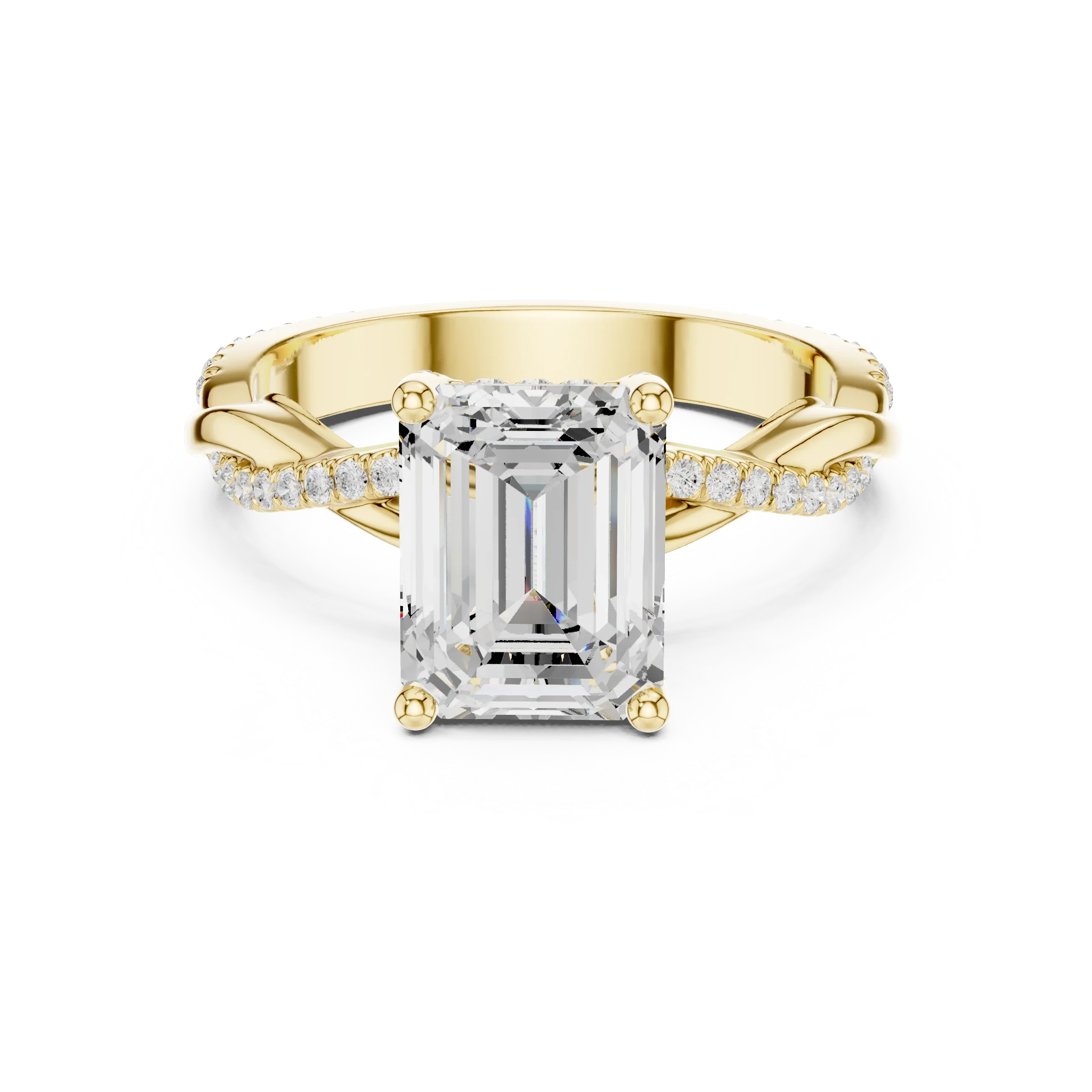 Emerald Cut Hidden Halo 2.37 CT Twisted Infinity Pave Engagement Ring in 10K White Gold