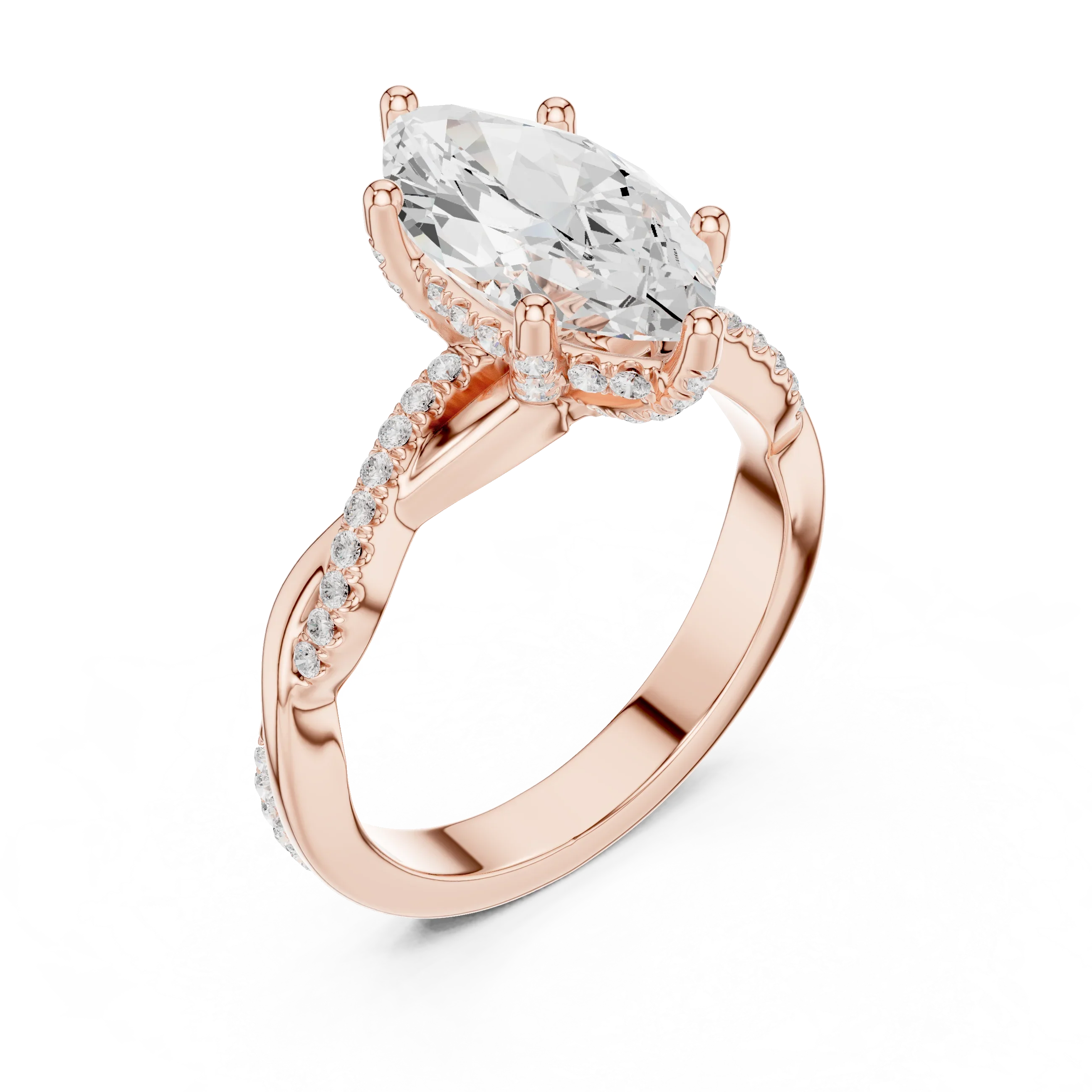 Marquise Cut Hidden Halo 2.37 CT Twisted Infinity Pave Engagement Ring in 10K White Gold