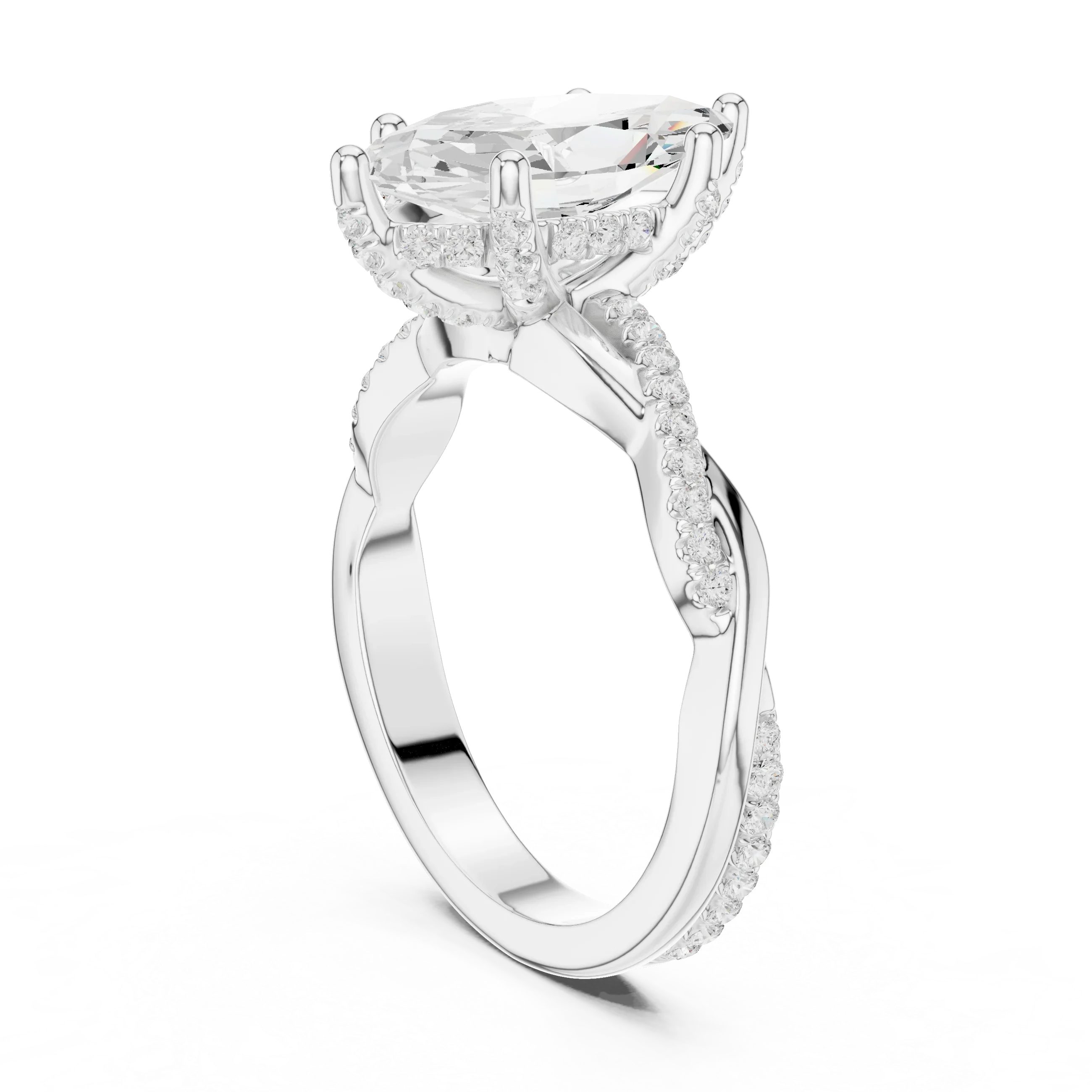Marquise Cut Hidden Halo 2.37 CT Twisted Infinity Pave Engagement Ring in 10K White Gold