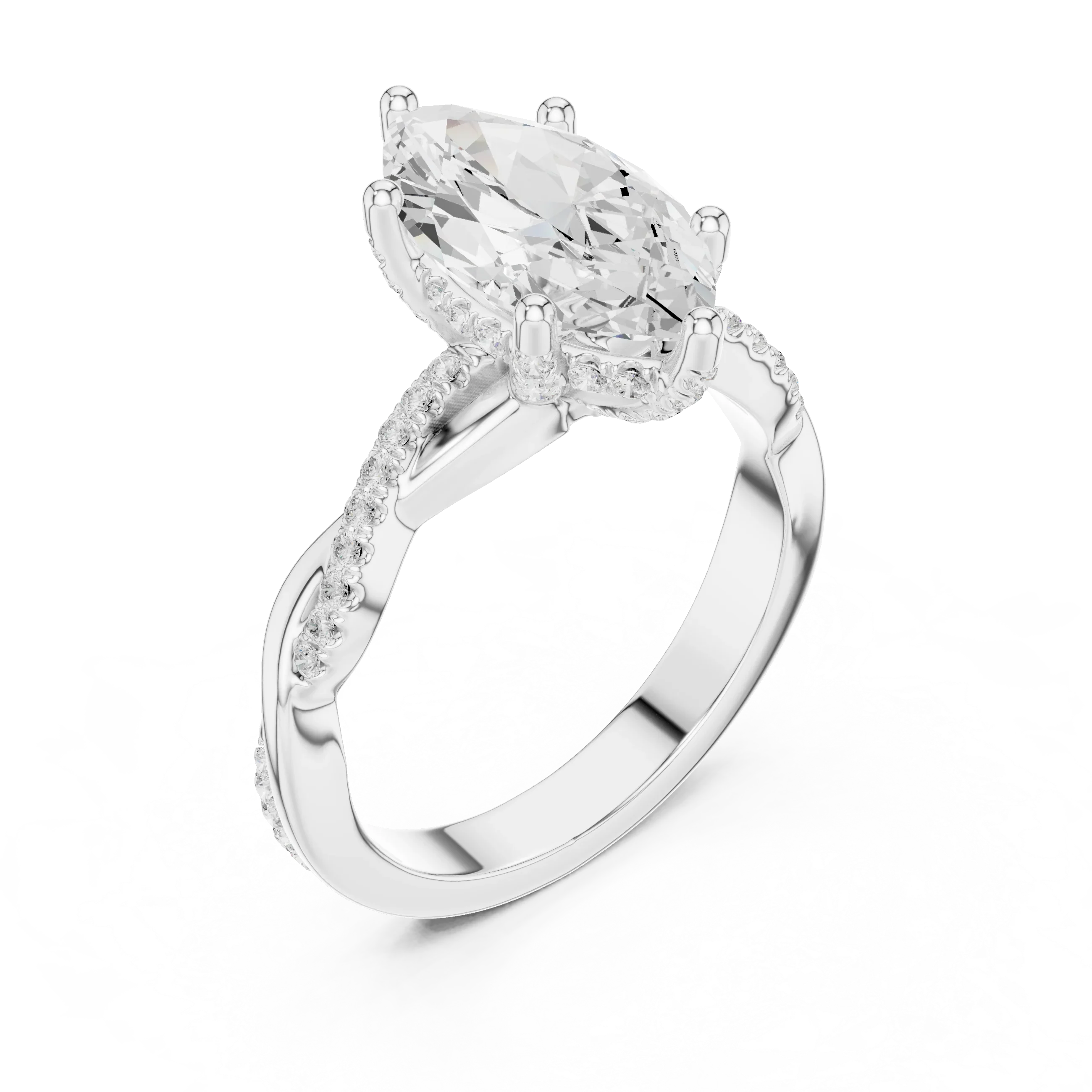 Marquise Cut Hidden Halo 2.37 CT Twisted Infinity Pave Engagement Ring in 10K White Gold