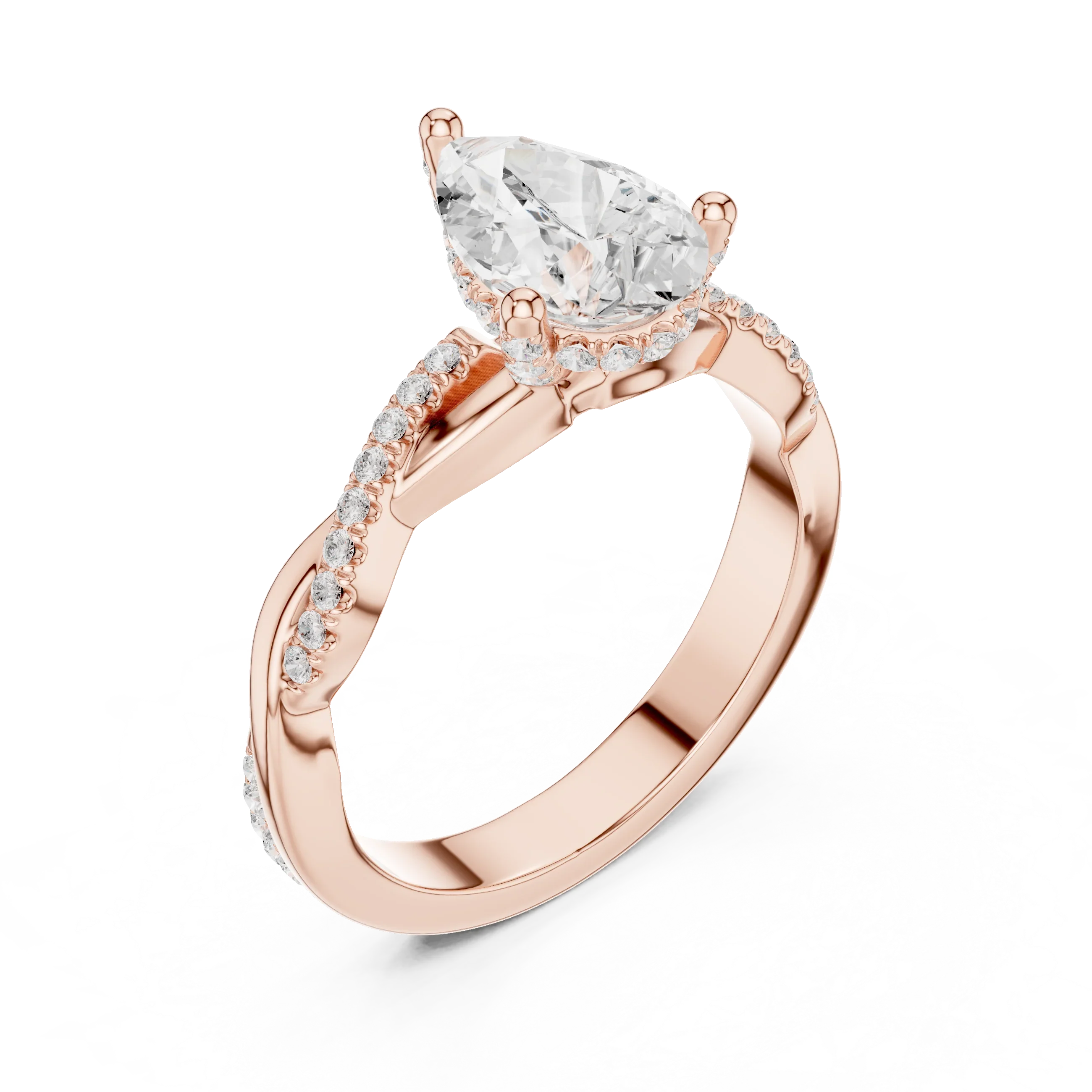 Pear Cut Hidden Halo 2.37 CT Twisted Infinity Pave Engagement Ring in 10K White Gold