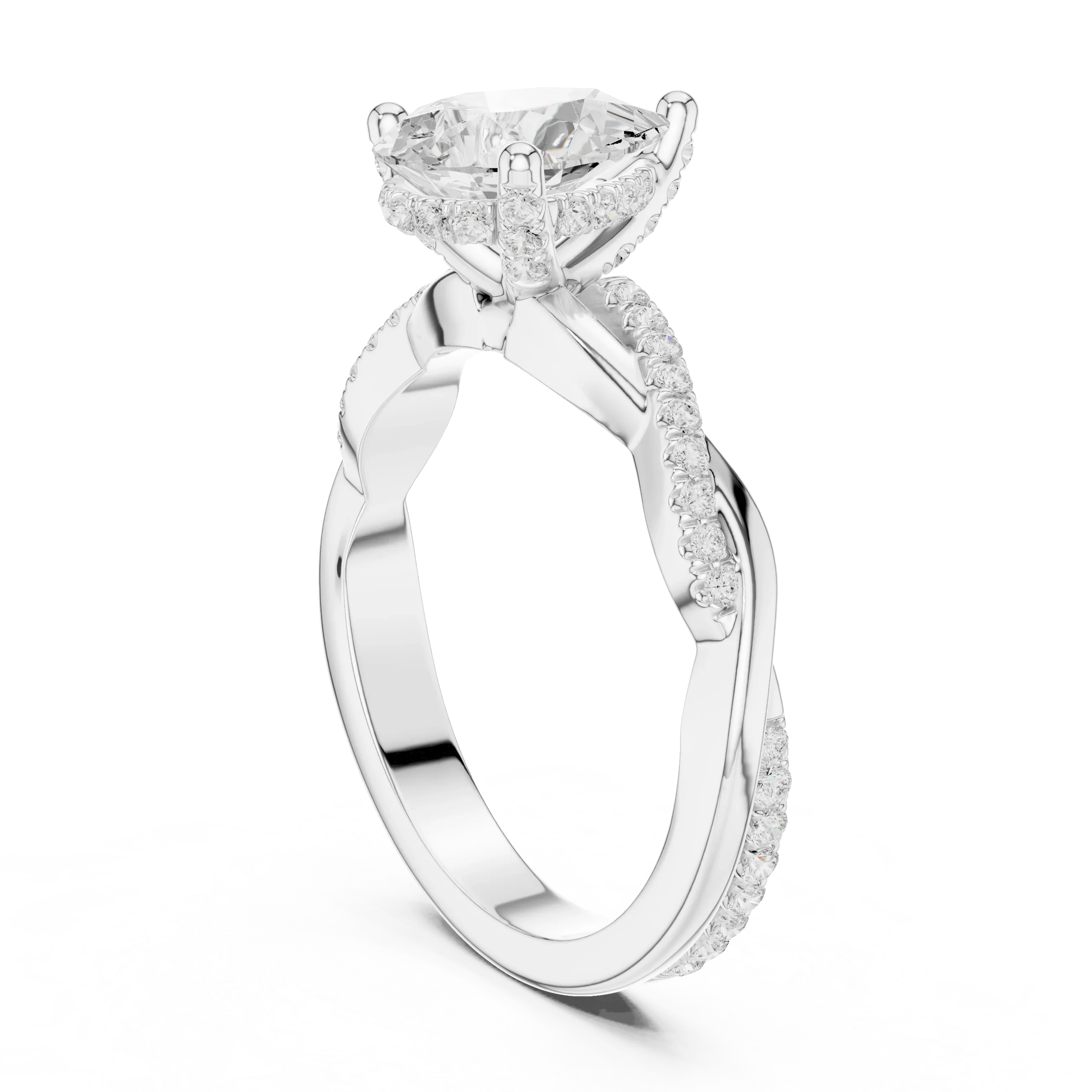 Pear Cut Hidden Halo 2.37 CT Twisted Infinity Pave Engagement Ring in 10K White Gold