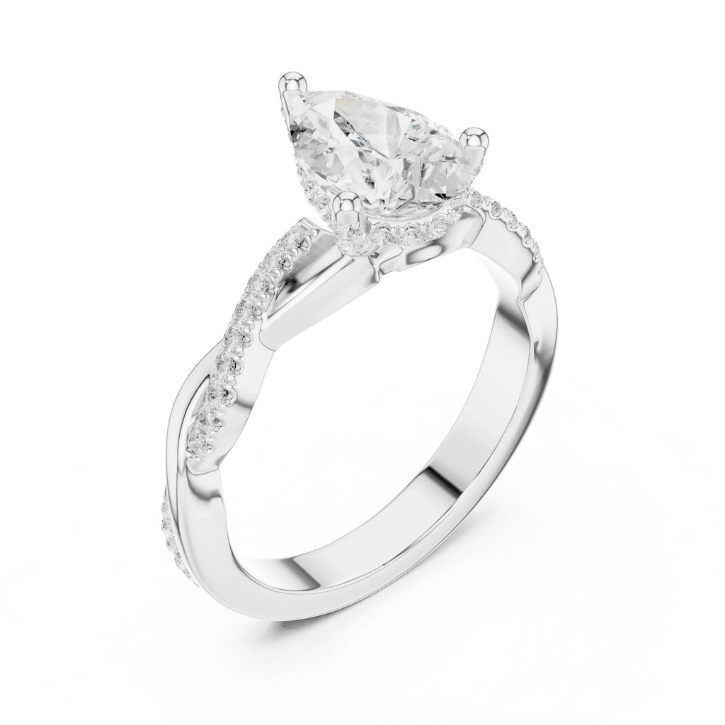 Pear Cut Hidden Halo 2.37 CT Twisted Infinity Pave Engagement Ring in 10K White Gold