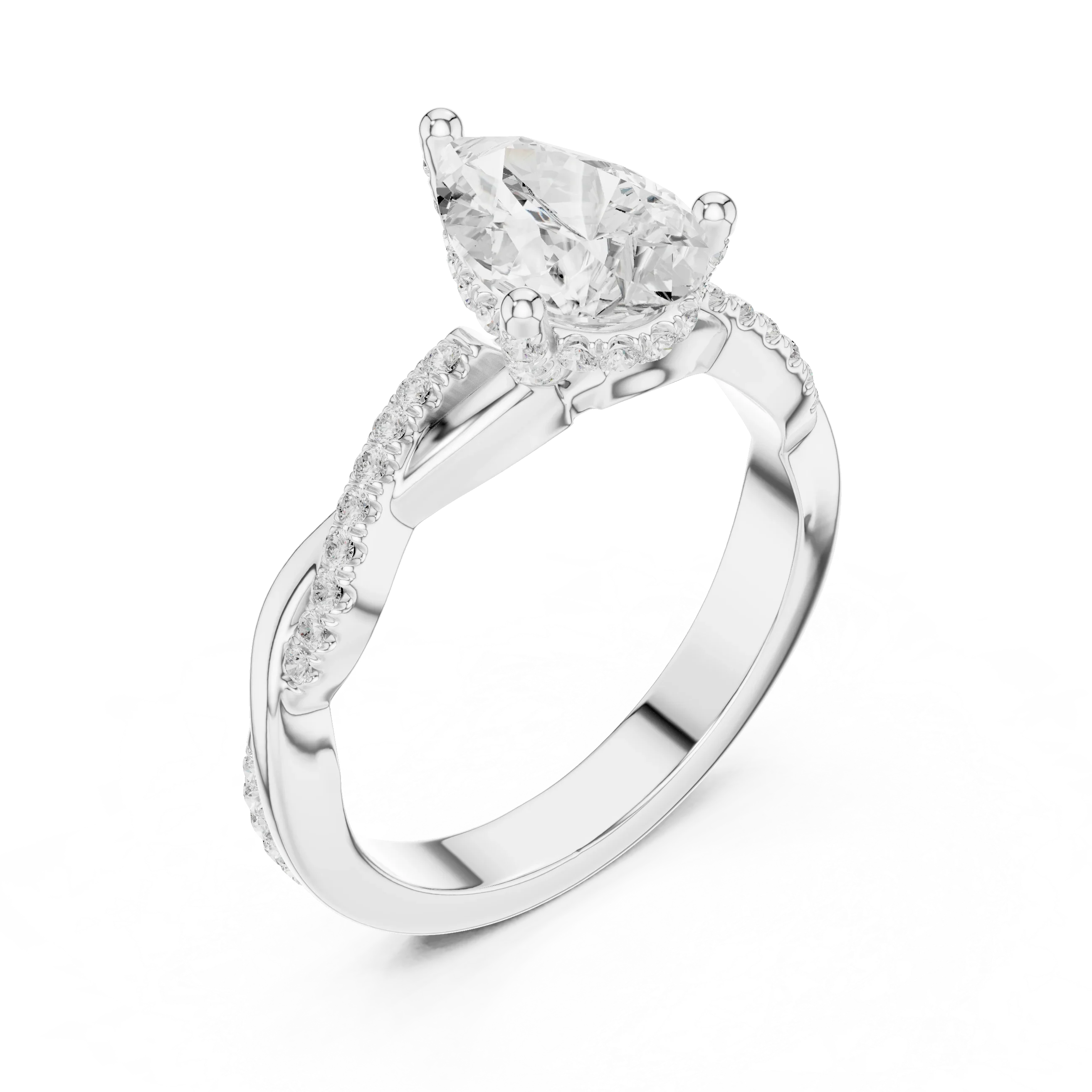 Pear Cut Hidden Halo 2.37 CT Twisted Infinity Pave Engagement Ring in 10K White Gold