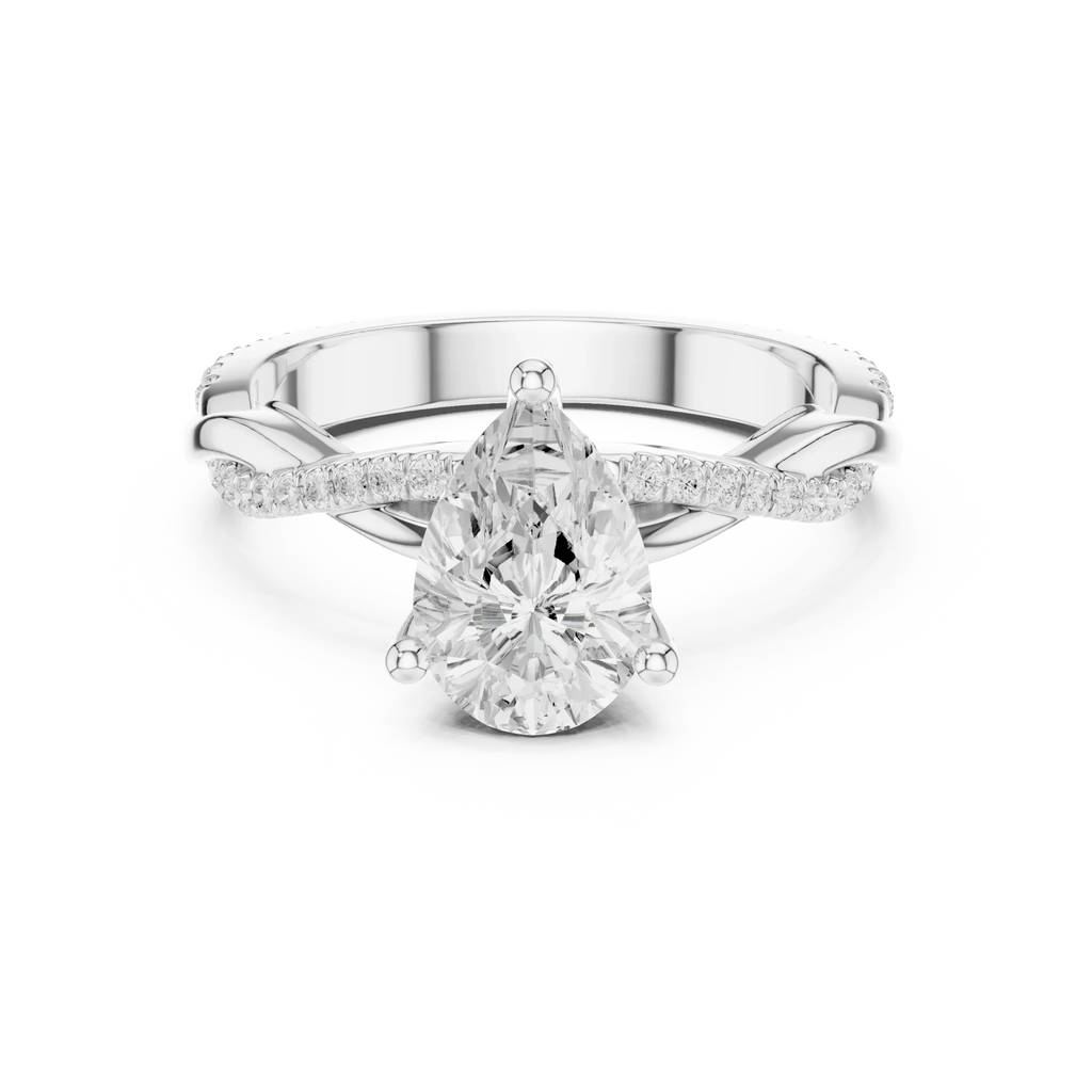 Pear Cut Hidden Halo 2.37 CT Twisted Infinity Pave Engagement Ring in 10K White Gold