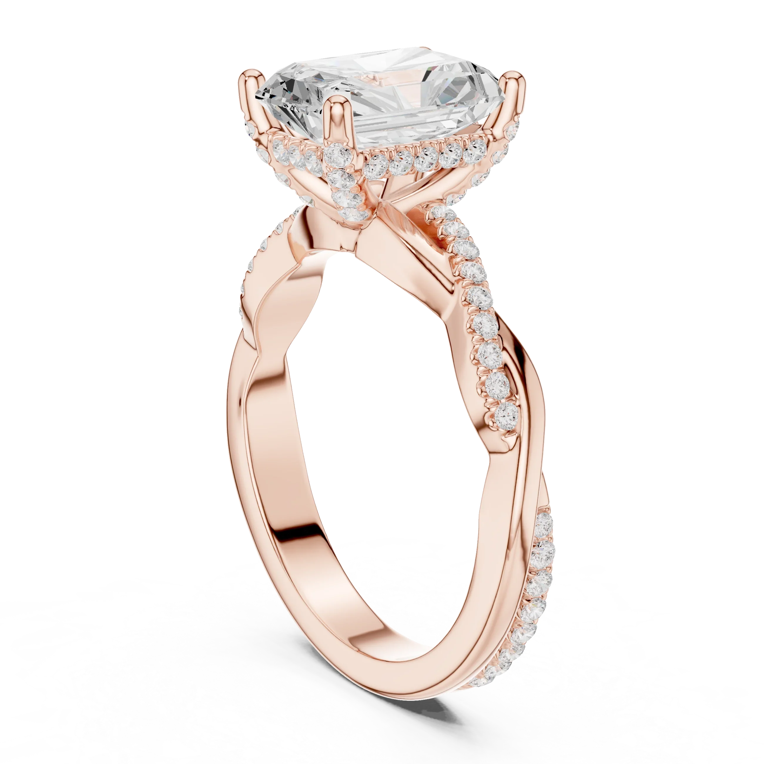 Radiant Cut Hidden Halo 2.37 CT Twisted Infinity Pave Engagement Ring in 10K White Gold