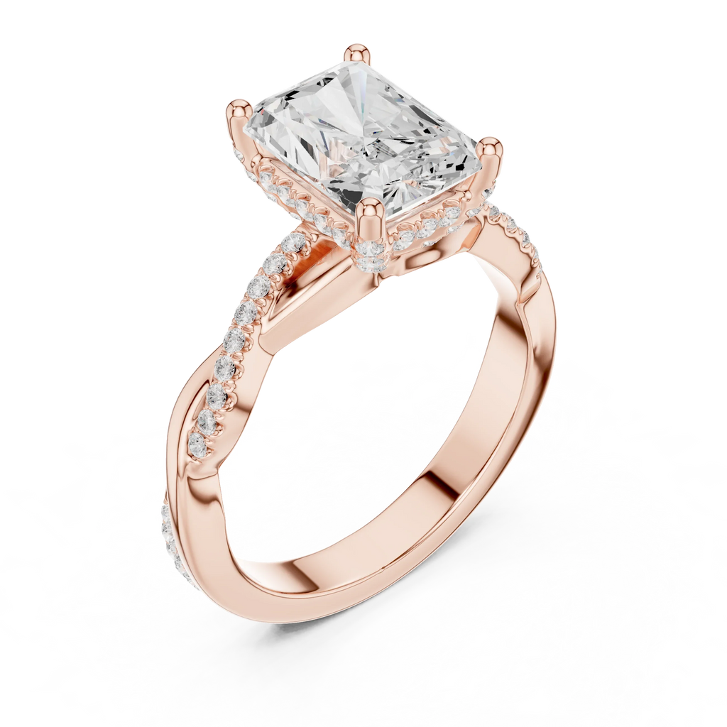 Radiant Cut Hidden Halo 2.37 CT Twisted Infinity Pave Engagement Ring in 10K White Gold