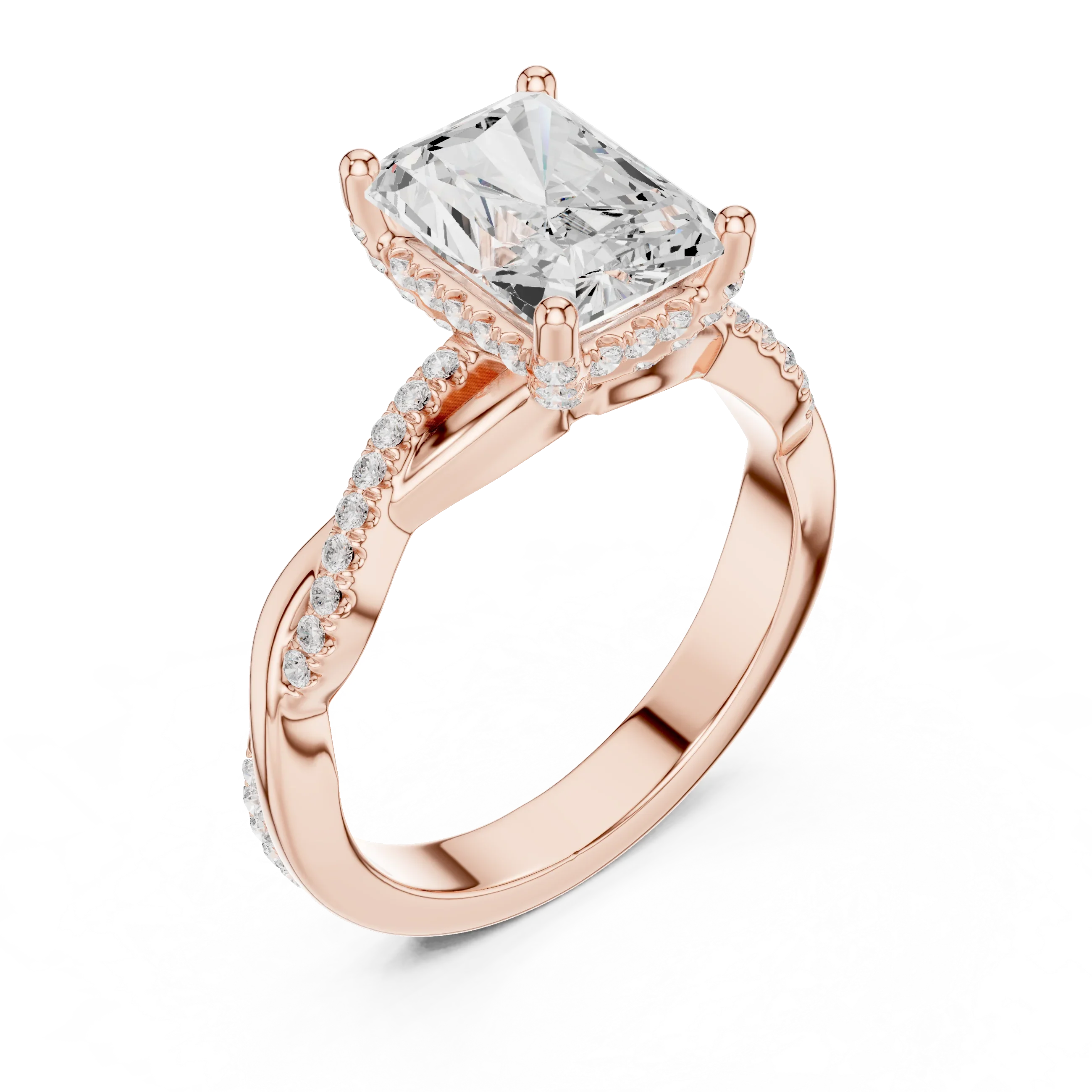 Radiant Cut Hidden Halo 2.37 CT Twisted Infinity Pave Engagement Ring in 10K White Gold