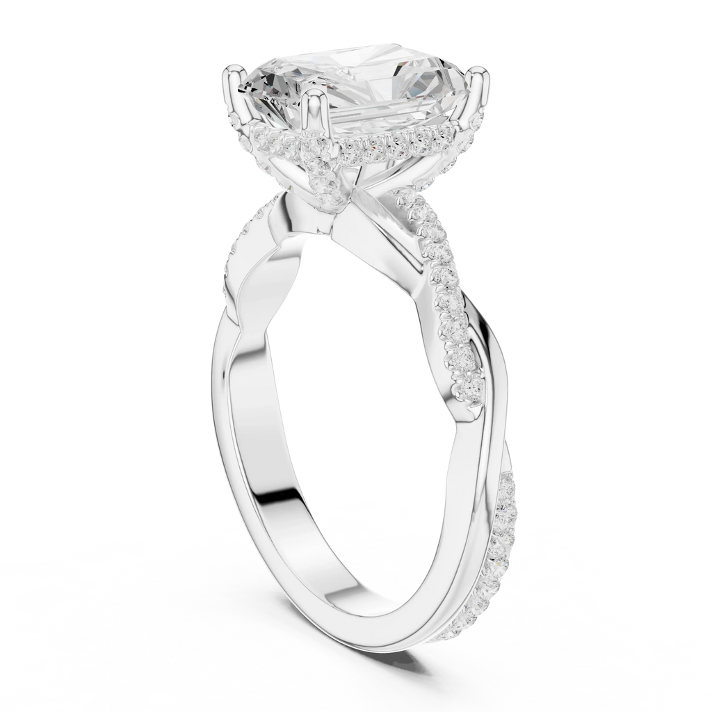 Radiant Cut Hidden Halo 2.37 CT Twisted Infinity Pave Engagement Ring in 10K White Gold
