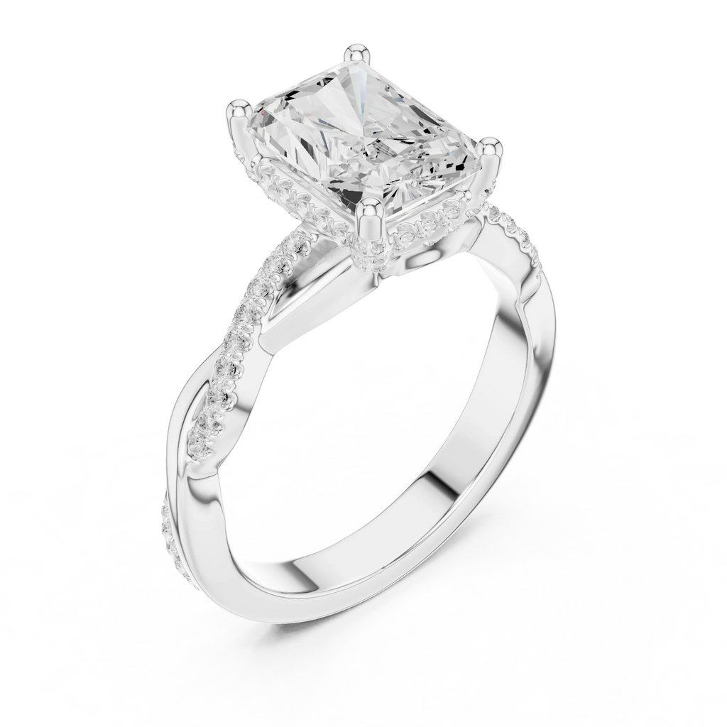 Radiant Cut Hidden Halo 2.37 CT Twisted Infinity Pave Engagement Ring in 10K White Gold