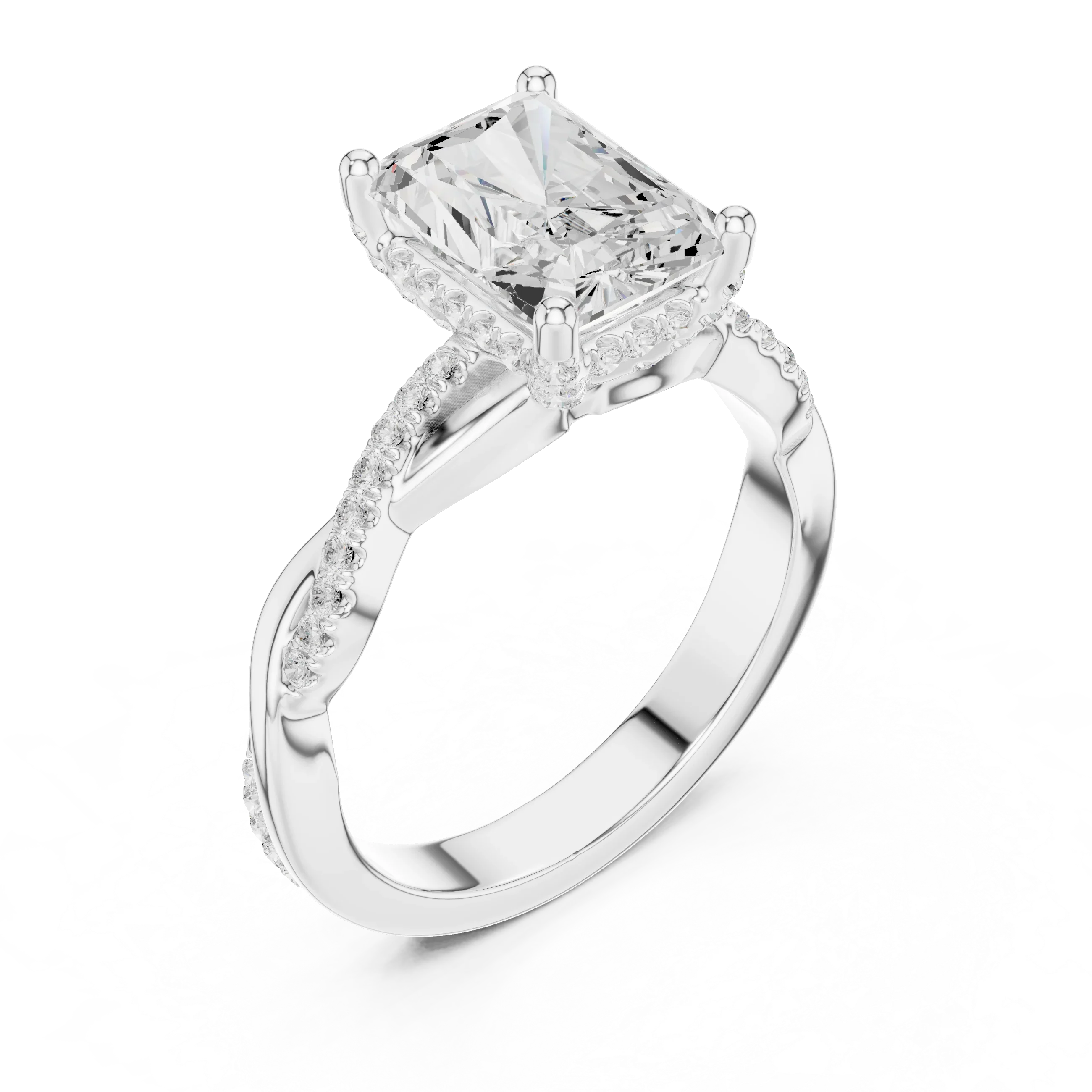 Radiant Cut Hidden Halo 2.37 CT Twisted Infinity Pave Engagement Ring in 10K White Gold