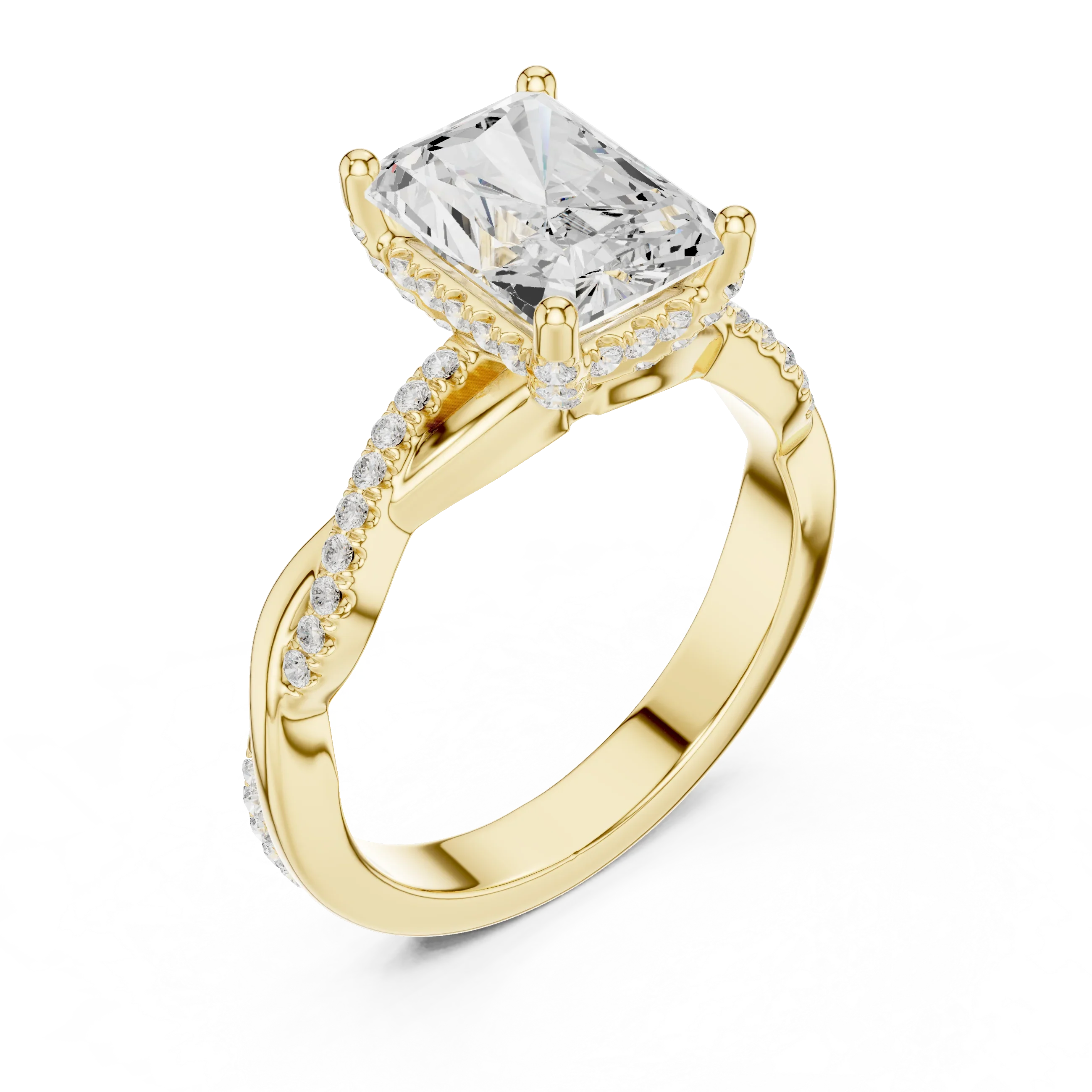 Radiant Cut Hidden Halo 2.37 CT Twisted Infinity Pave Engagement Ring in 10K White Gold