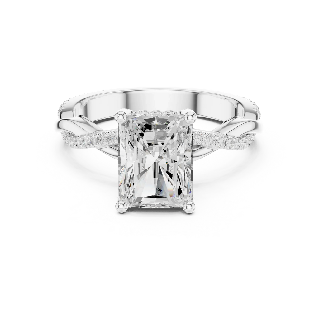 Radiant Cut Hidden Halo 2.37 CT Twisted Infinity Pave Engagement Ring in 10K White Gold