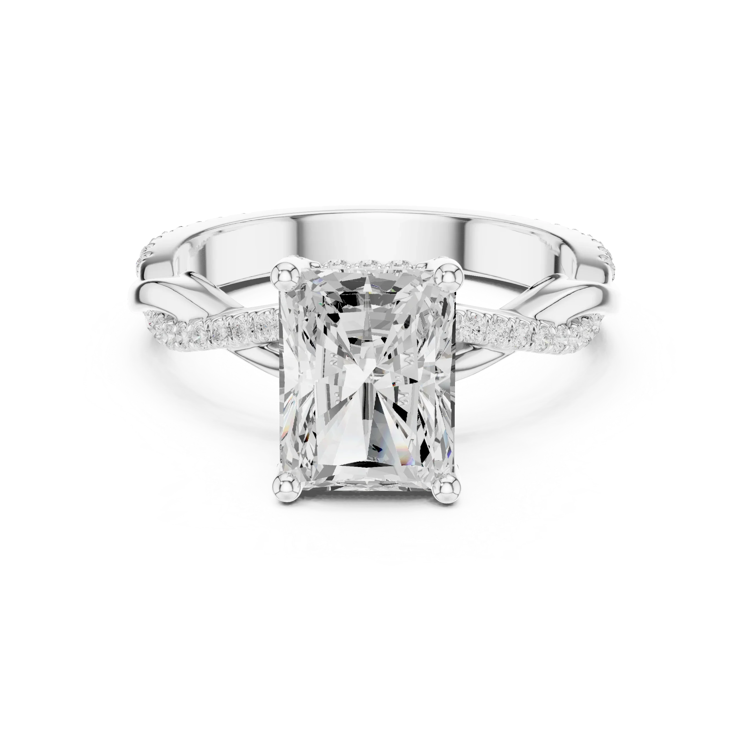 Radiant Cut Hidden Halo 2.37 CT Twisted Infinity Pave Engagement Ring in 10K White Gold