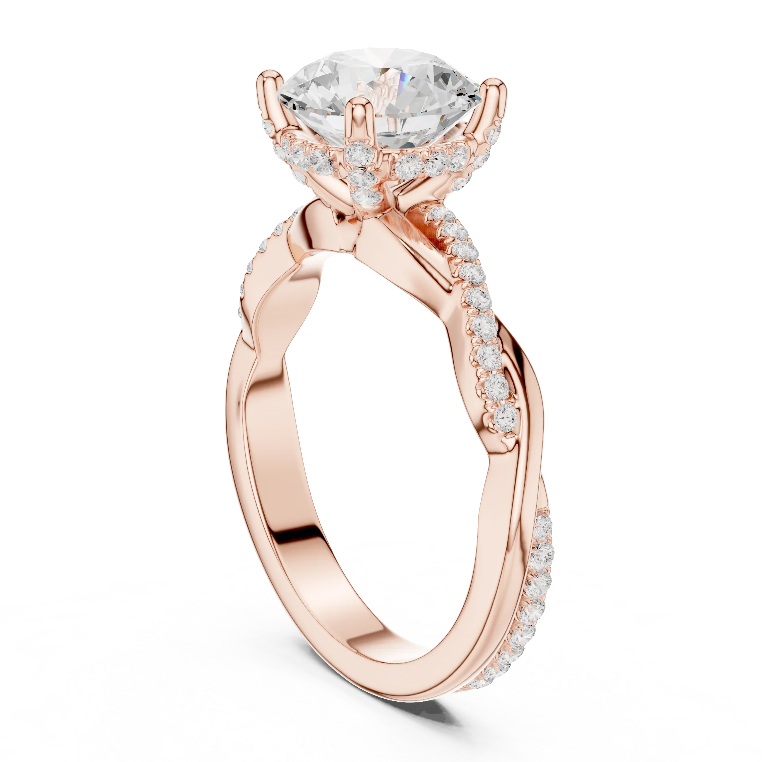 Round Cut Hidden Halo 2.37 CT Twisted Infinity Pave Engagement Ring in 10K White Gold