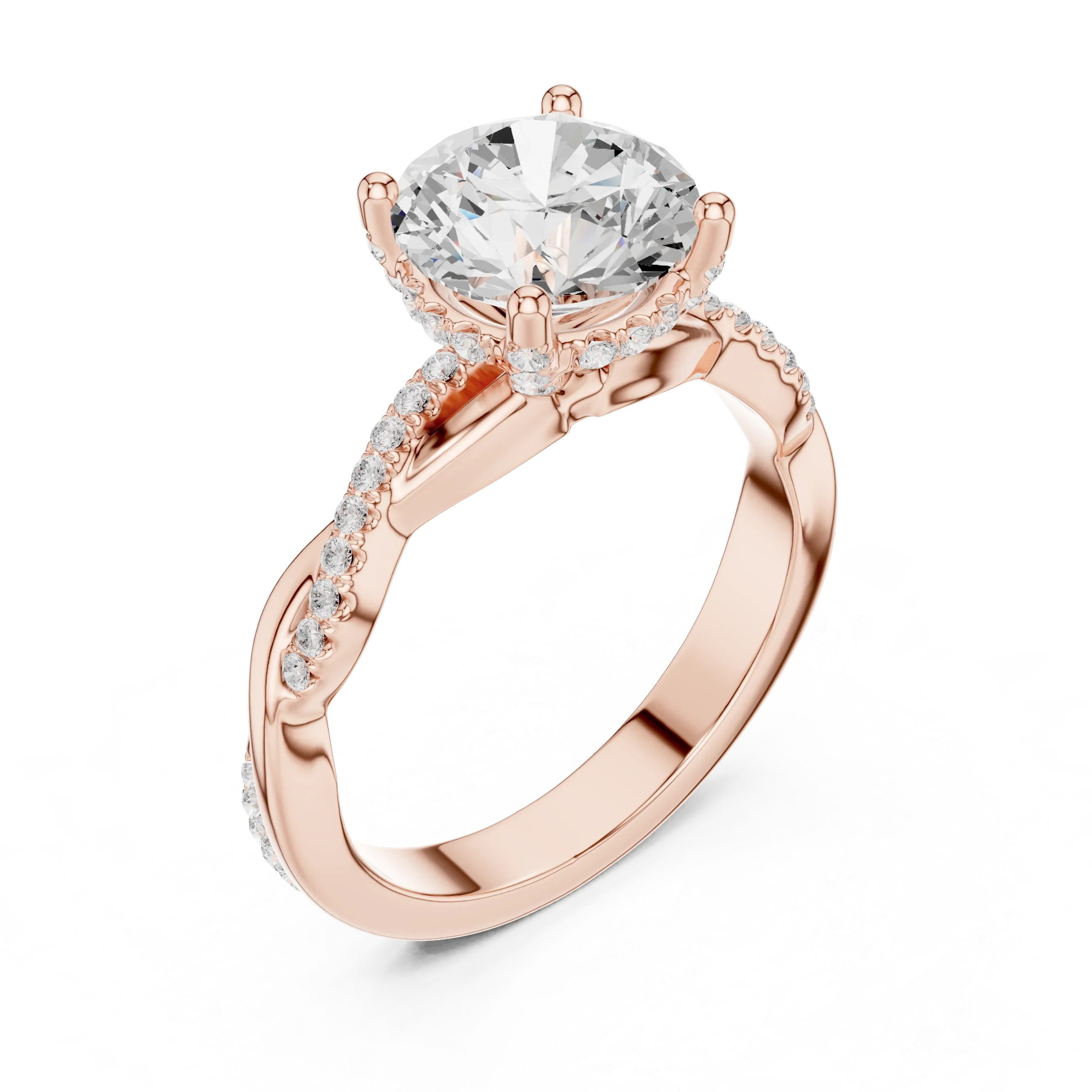 Round Cut Hidden Halo 2.37 CT Twisted Infinity Pave Engagement Ring in 10K White Gold