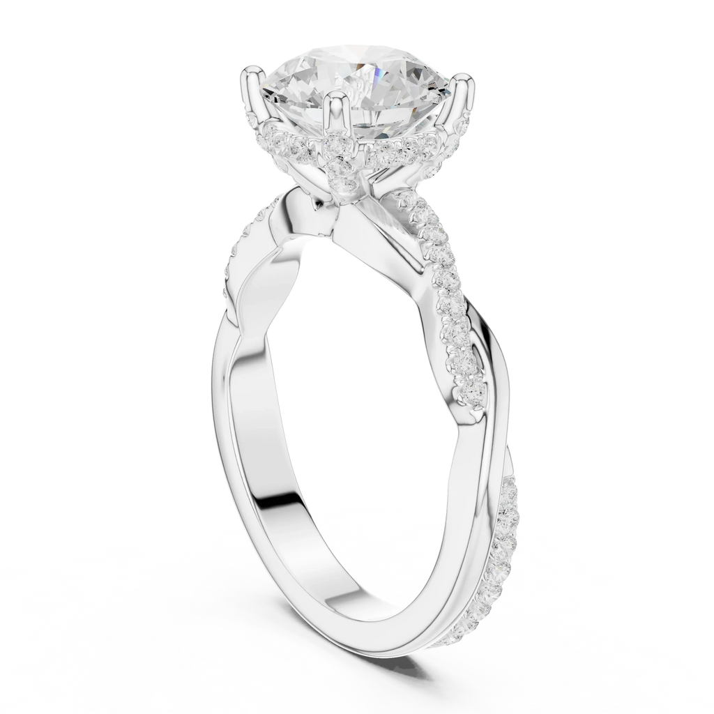 Round Cut Hidden Halo 2.37 CT Twisted Infinity Pave Engagement Ring in 10K White Gold
