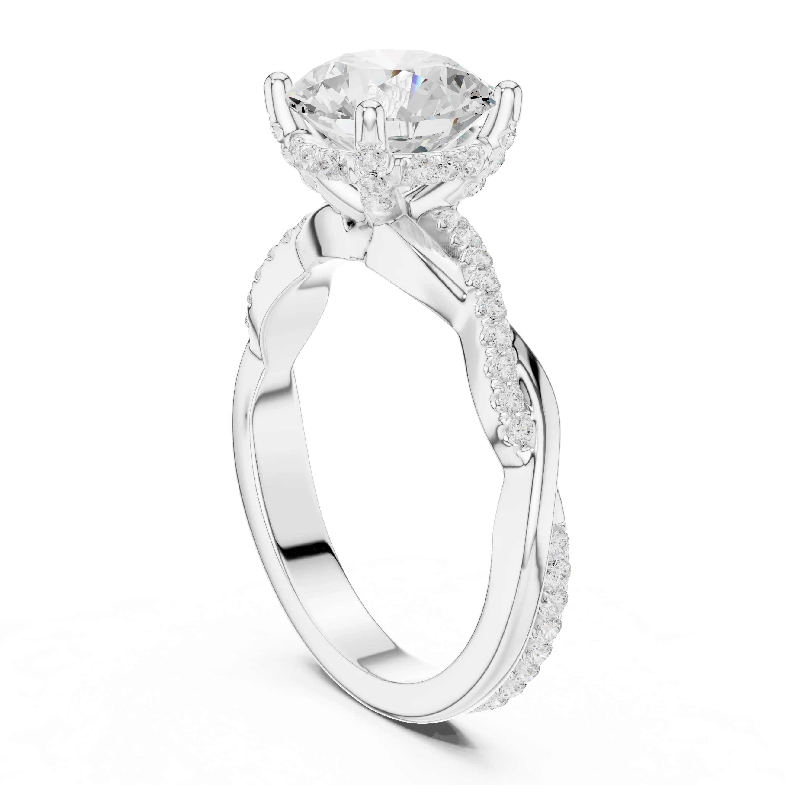 Round Cut Hidden Halo 2.37 CT Twisted Infinity Pave Engagement Ring in 10K White Gold