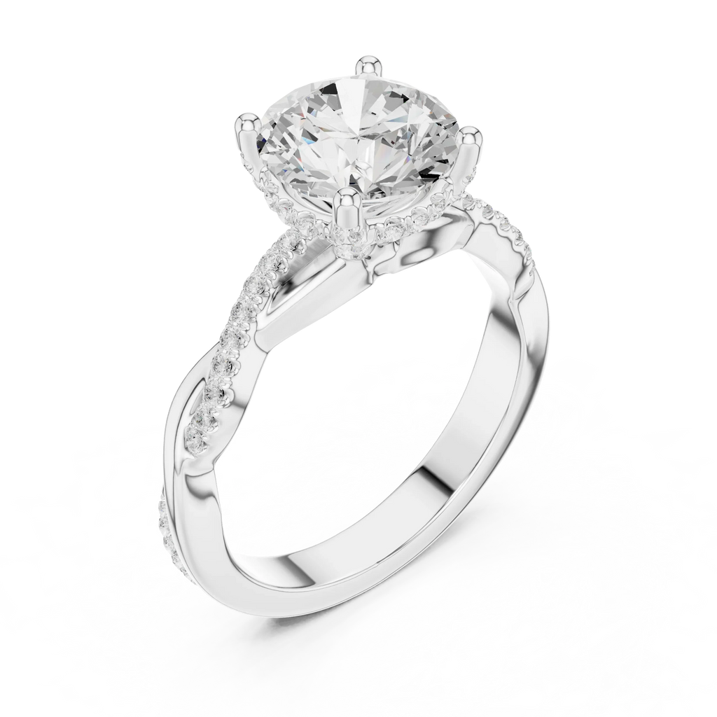 Round Cut Hidden Halo 2.37 CT Twisted Infinity Pave Engagement Ring in 10K White Gold