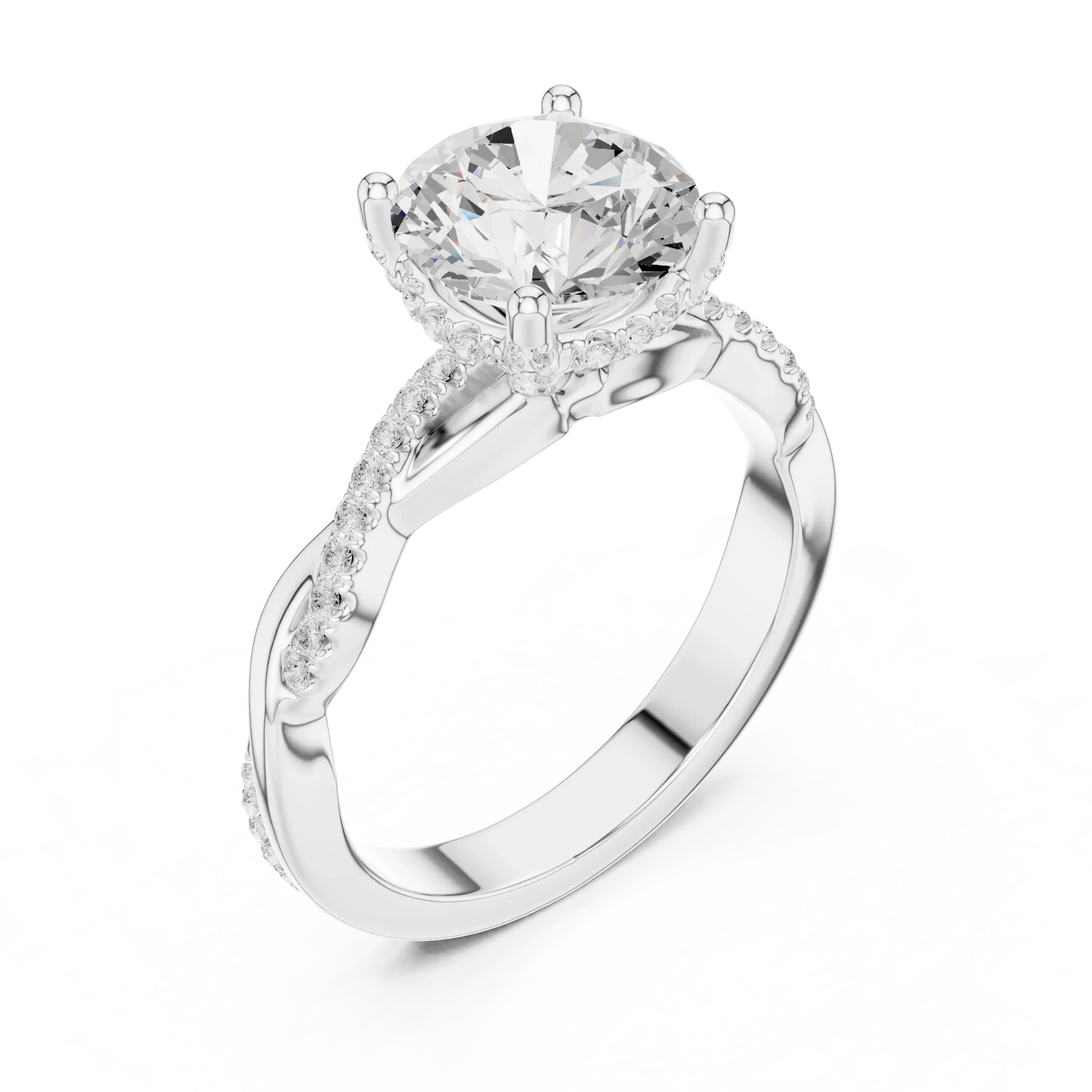 Round Cut Hidden Halo 2.37 CT Twisted Infinity Pave Engagement Ring in 10K White Gold