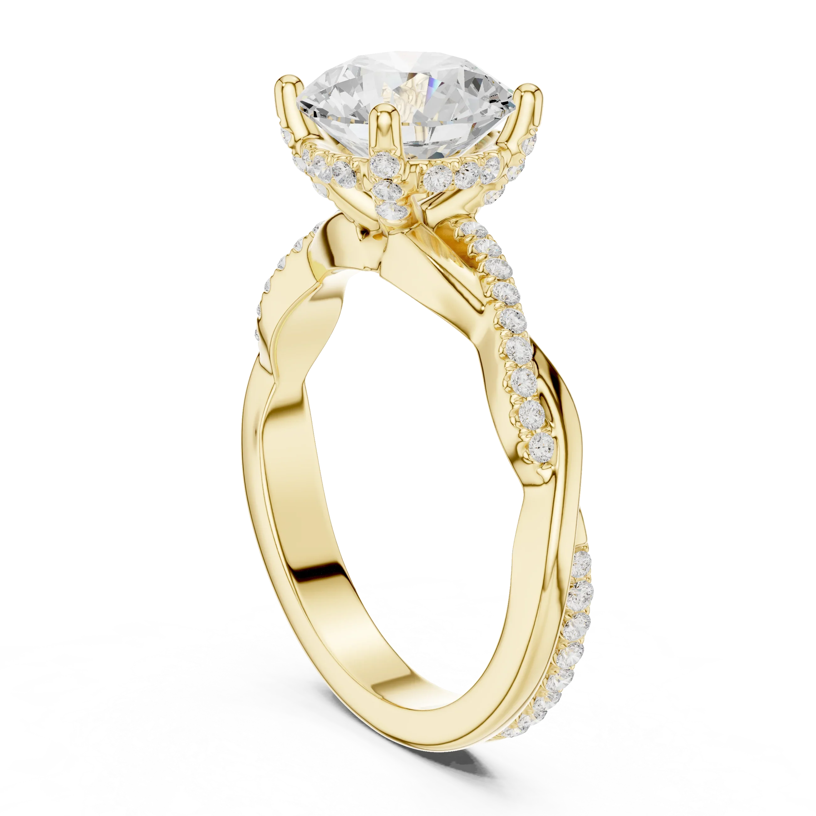 Round Cut Hidden Halo 2.37 CT Twisted Infinity Pave Engagement Ring in 10K White Gold