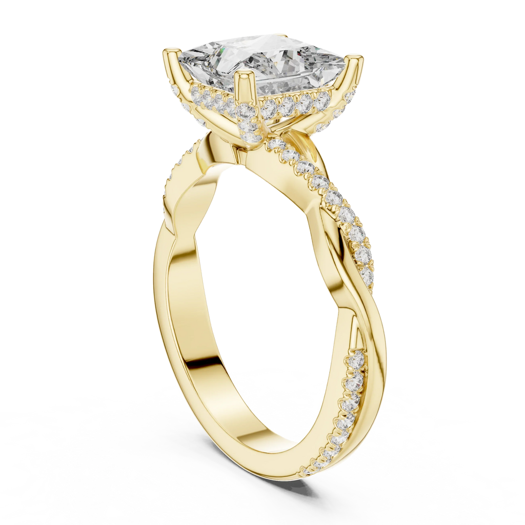 Twisted Pave Lab Grown Diamond Princess Wedding Ring - 14K Gold