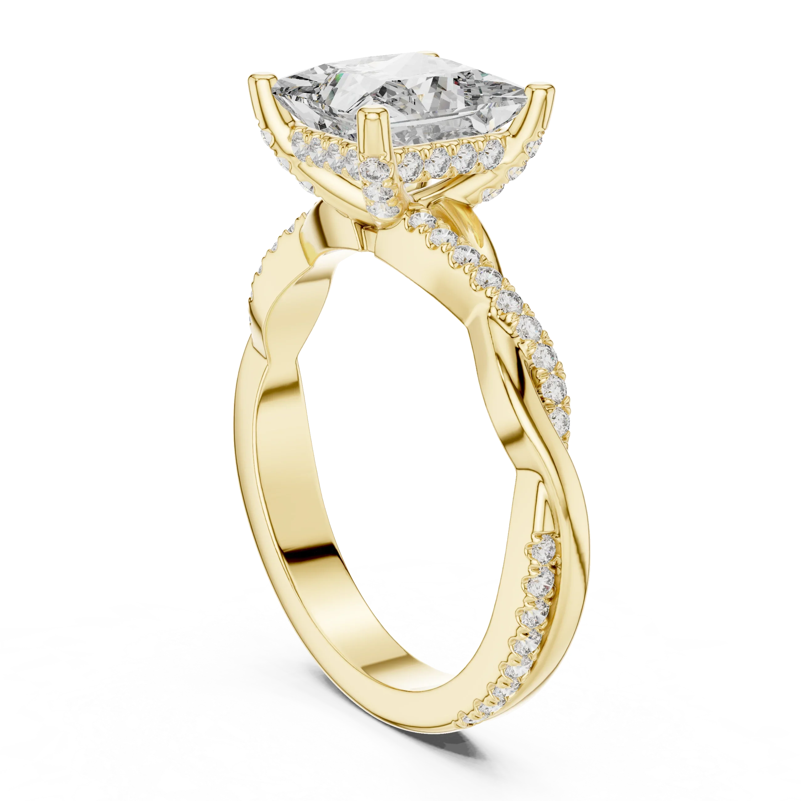 Twisted Pave Lab Grown Diamond Princess Wedding Ring - 14K Gold