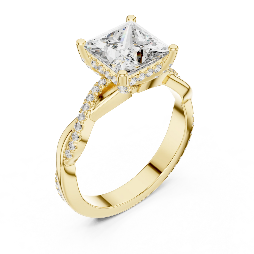 Twisted Pave Lab Grown Diamond Princess Wedding Ring - 14K Gold