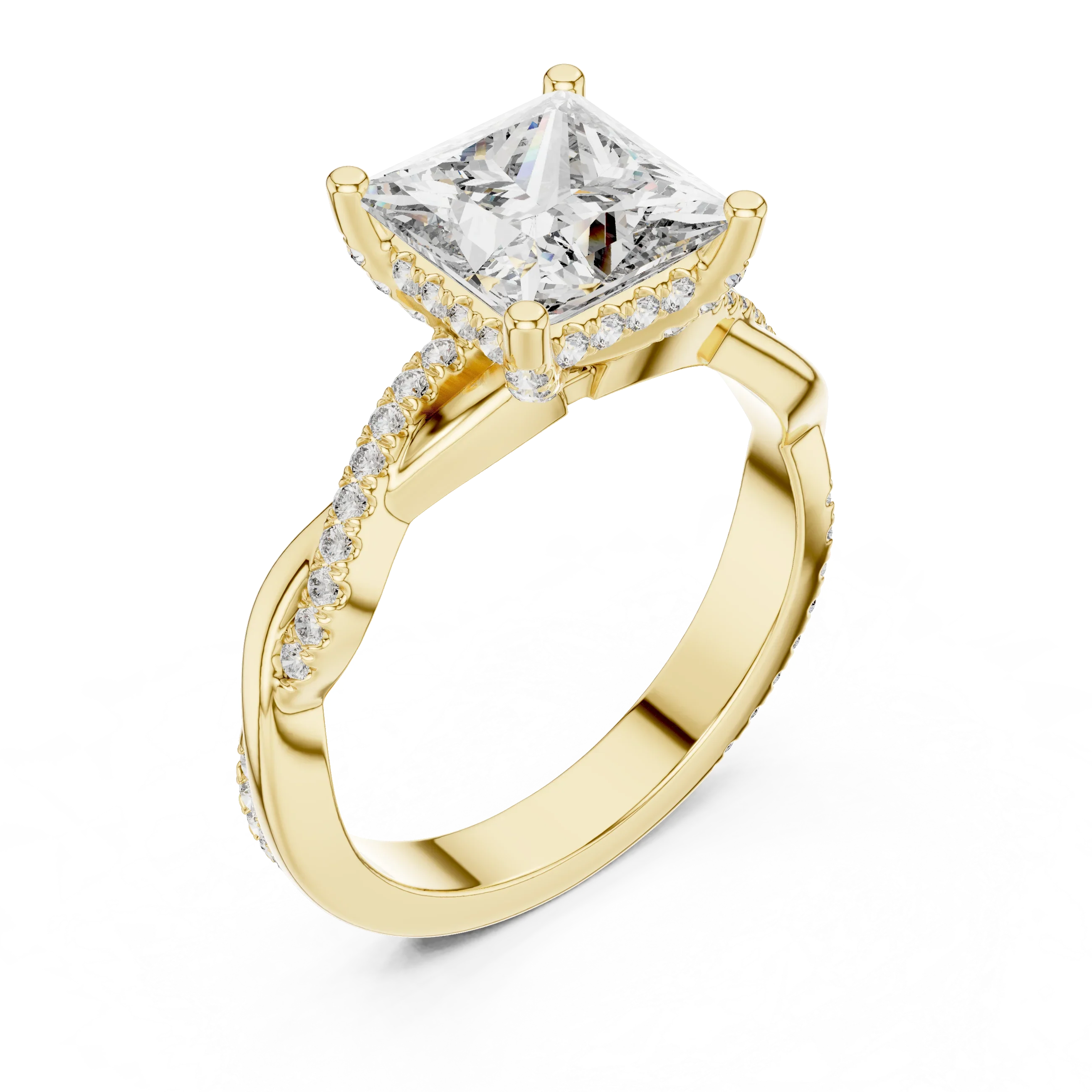 Twisted Pave Lab Grown Diamond Princess Wedding Ring - 14K Gold