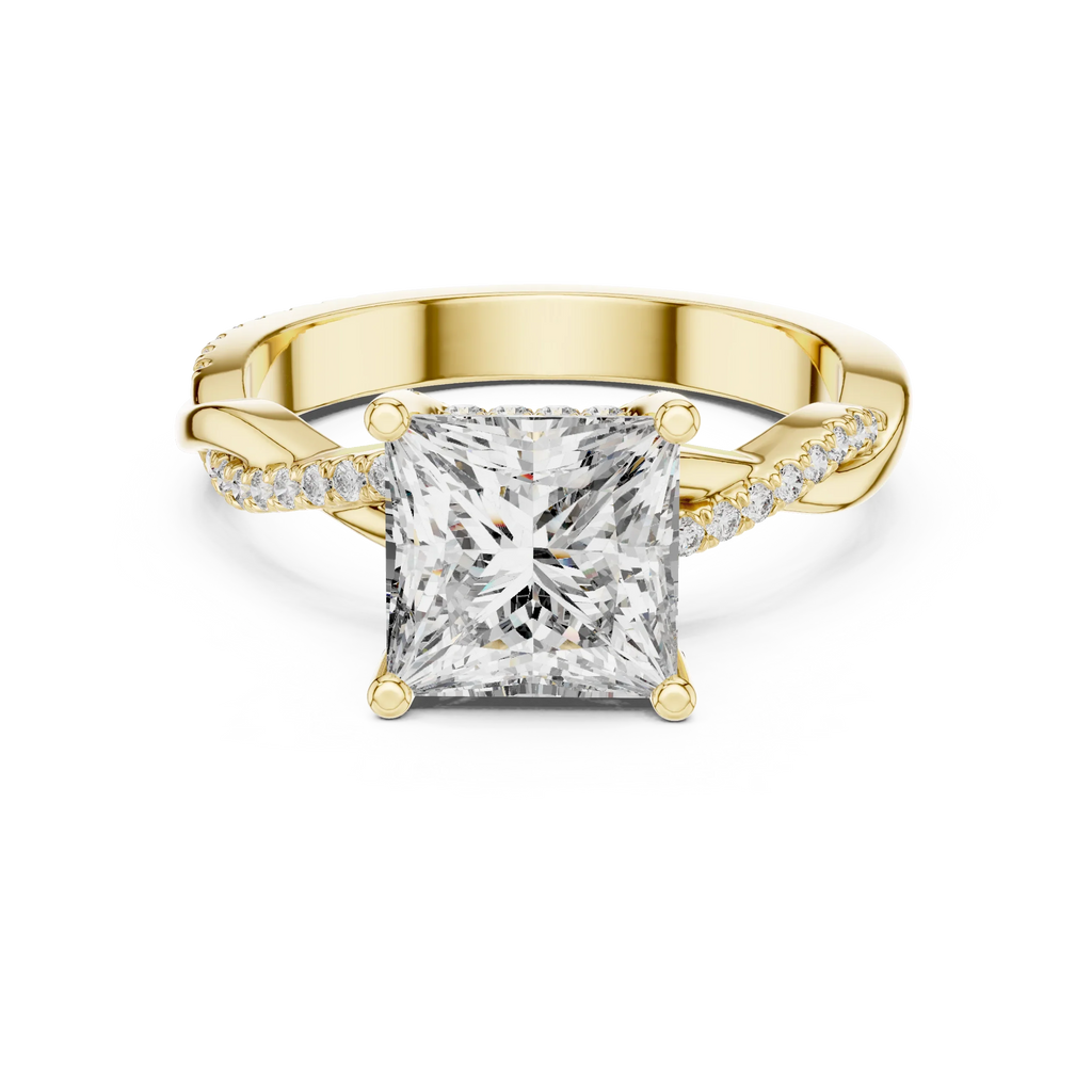 Twisted Pave Lab Grown Diamond Princess Wedding Ring - 14K Gold