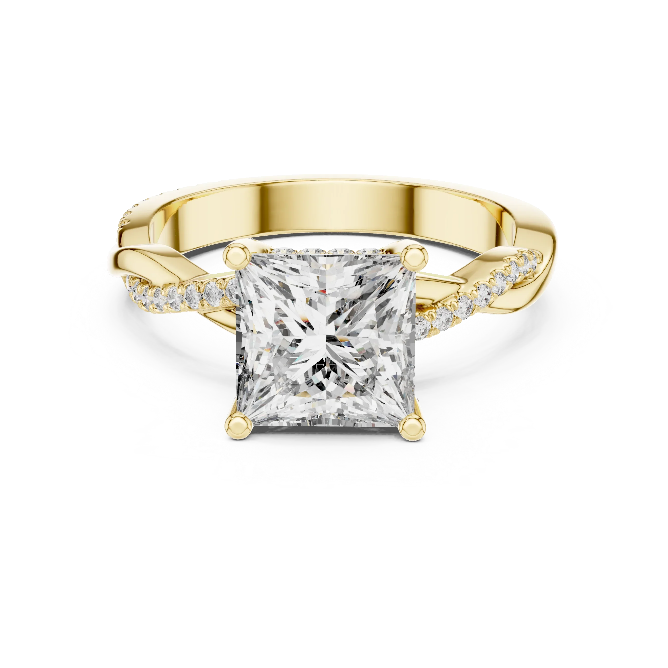 Twisted Pave Lab Grown Diamond Princess Wedding Ring - 14K Gold