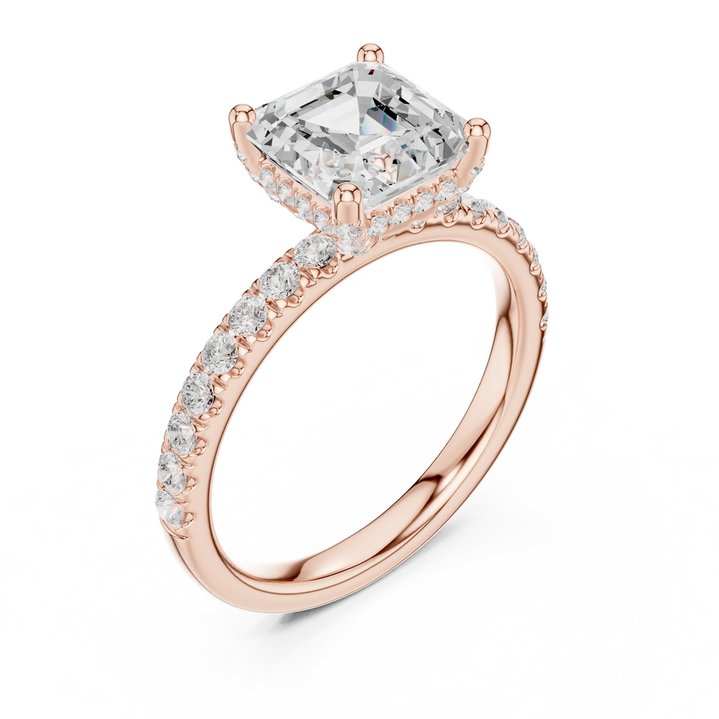 2Ct Asscher Cut Halo Moissanite Ring Elegant Bridal Engagement Ring