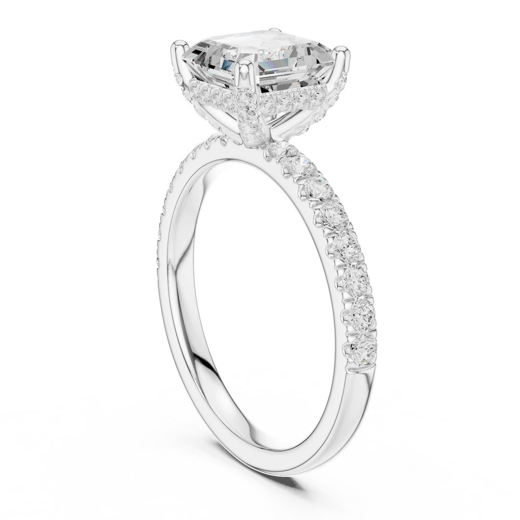2Ct Asscher Cut Halo Moissanite Ring Elegant Bridal Engagement Ring