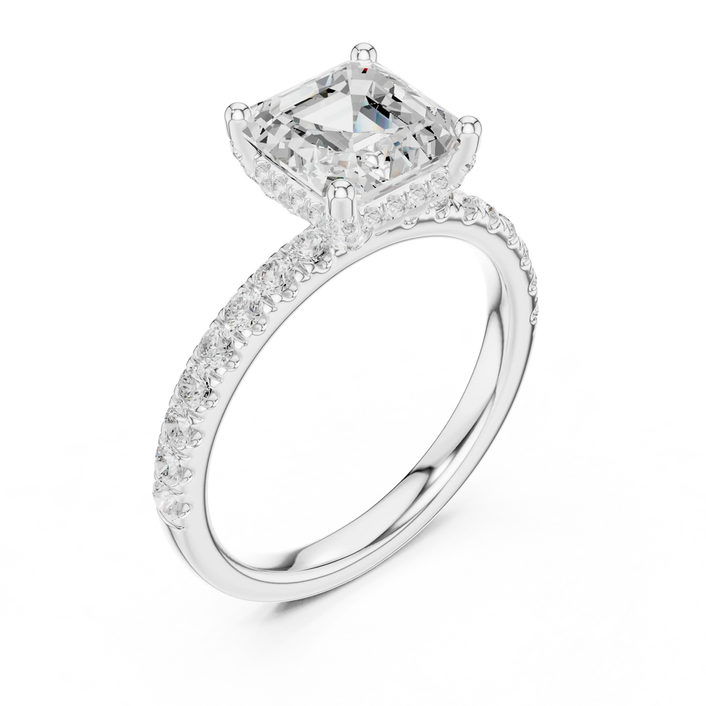 2Ct Asscher Cut Halo Moissanite Ring Elegant Bridal Engagement Ring