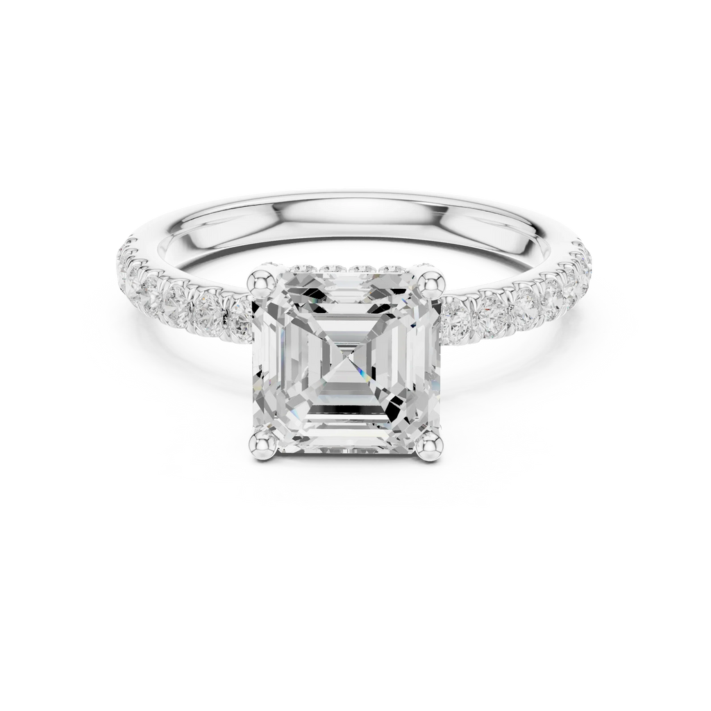 2Ct Asscher Cut Halo Moissanite Ring Elegant Bridal Engagement Ring