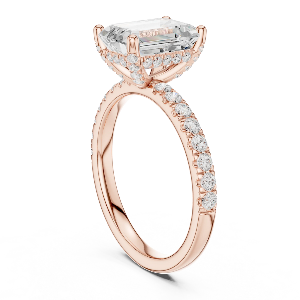 2.57 CT Emerald Cut Moissanite Hidden Halo Pave Set Band Wedding Ring