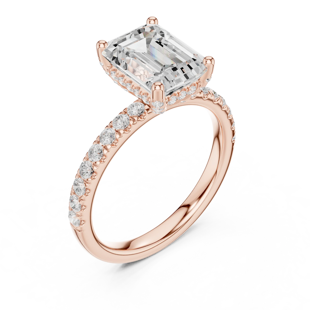 2.57 CT Emerald Cut Moissanite Hidden Halo Pave Set Band Wedding Ring