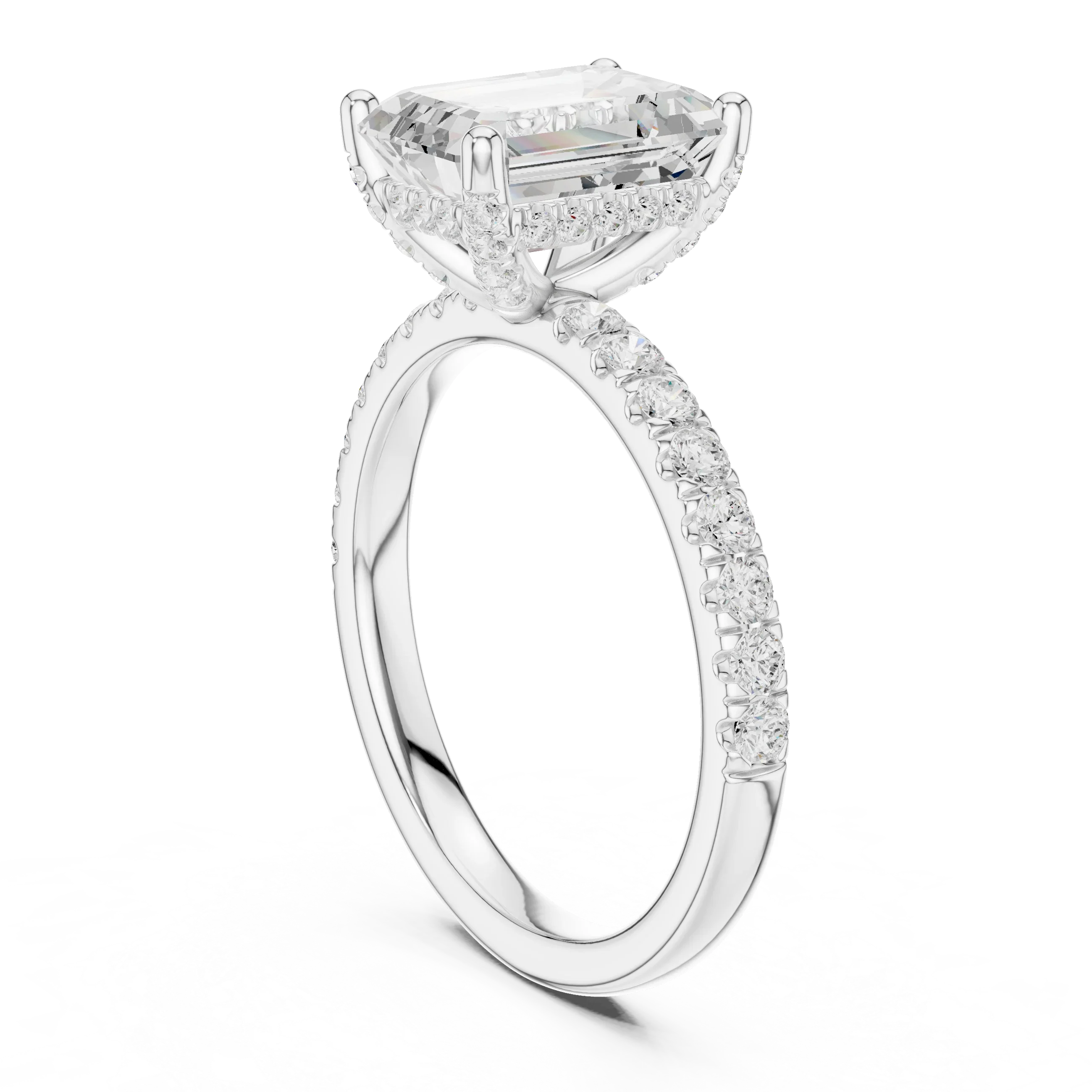 2.57 CT Emerald Cut Moissanite Hidden Halo Pave Set Band Wedding Ring