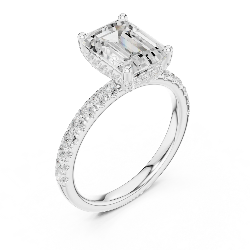 2.57 CT Emerald Cut Moissanite Hidden Halo Pave Set Band Wedding Ring