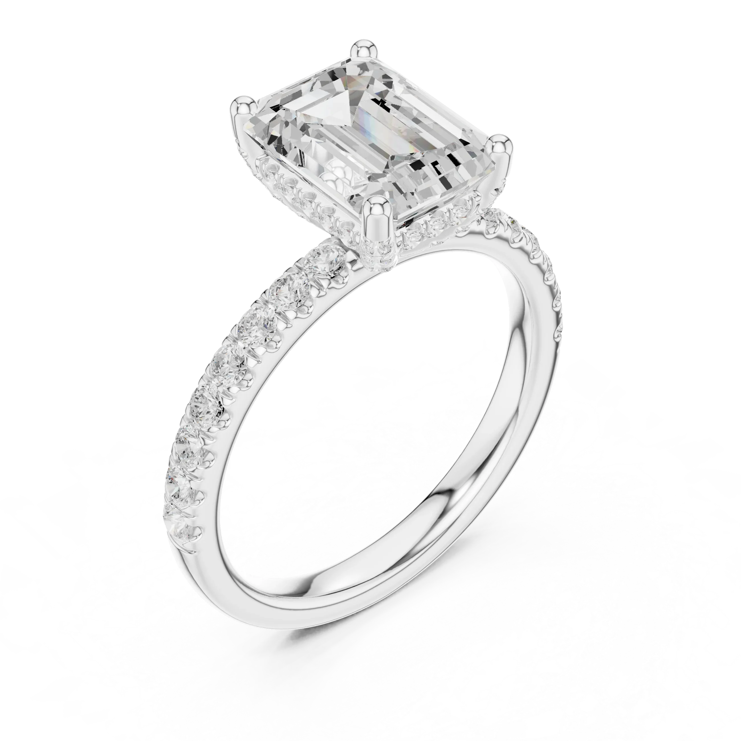 2.57 CT Emerald Cut Moissanite Hidden Halo Pave Set Band Wedding Ring