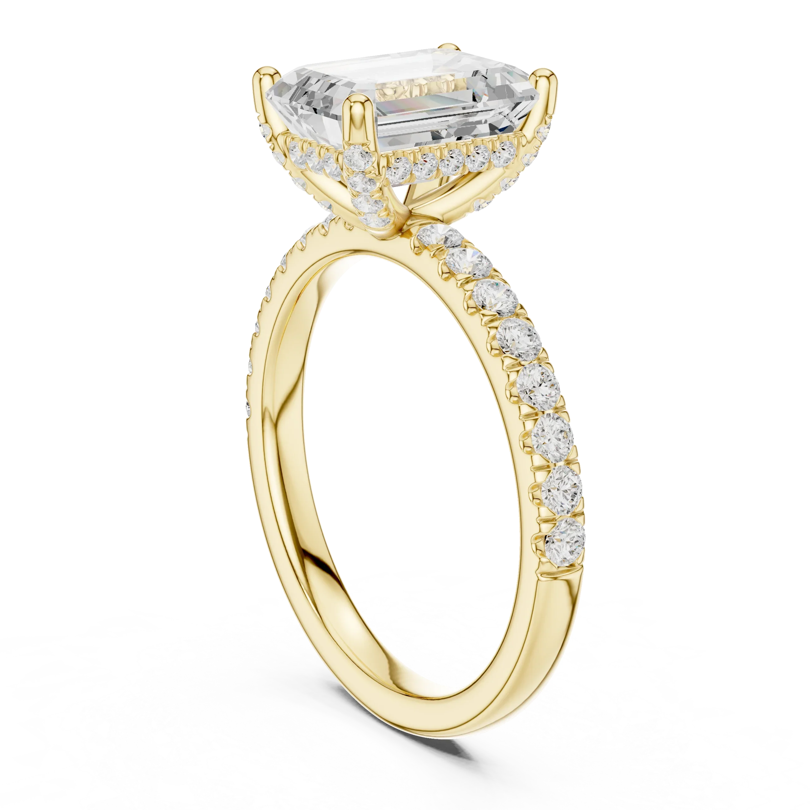 2.57 CT Emerald Cut Moissanite Hidden Halo Pave Set Band Wedding Ring