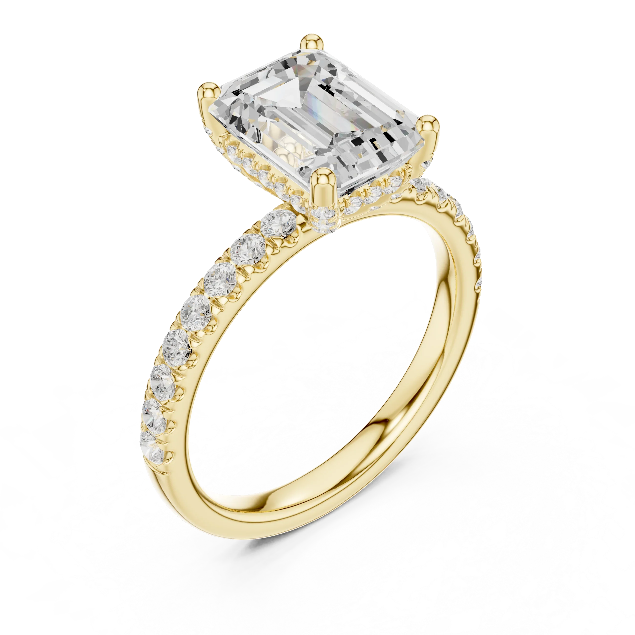 2.57 CT Emerald Cut Moissanite Hidden Halo Pave Set Band Wedding Ring