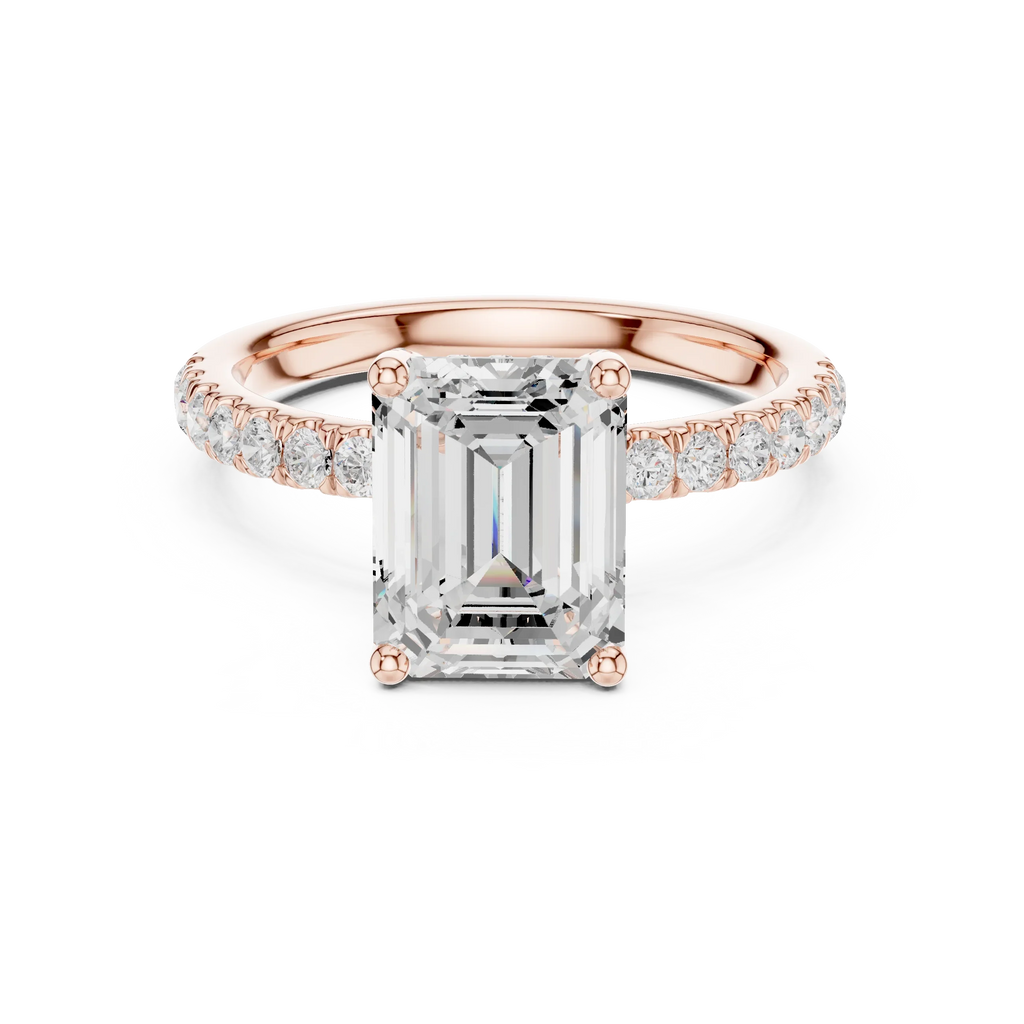 2.57 CT Emerald Cut Moissanite Hidden Halo Pave Set Band Wedding Ring