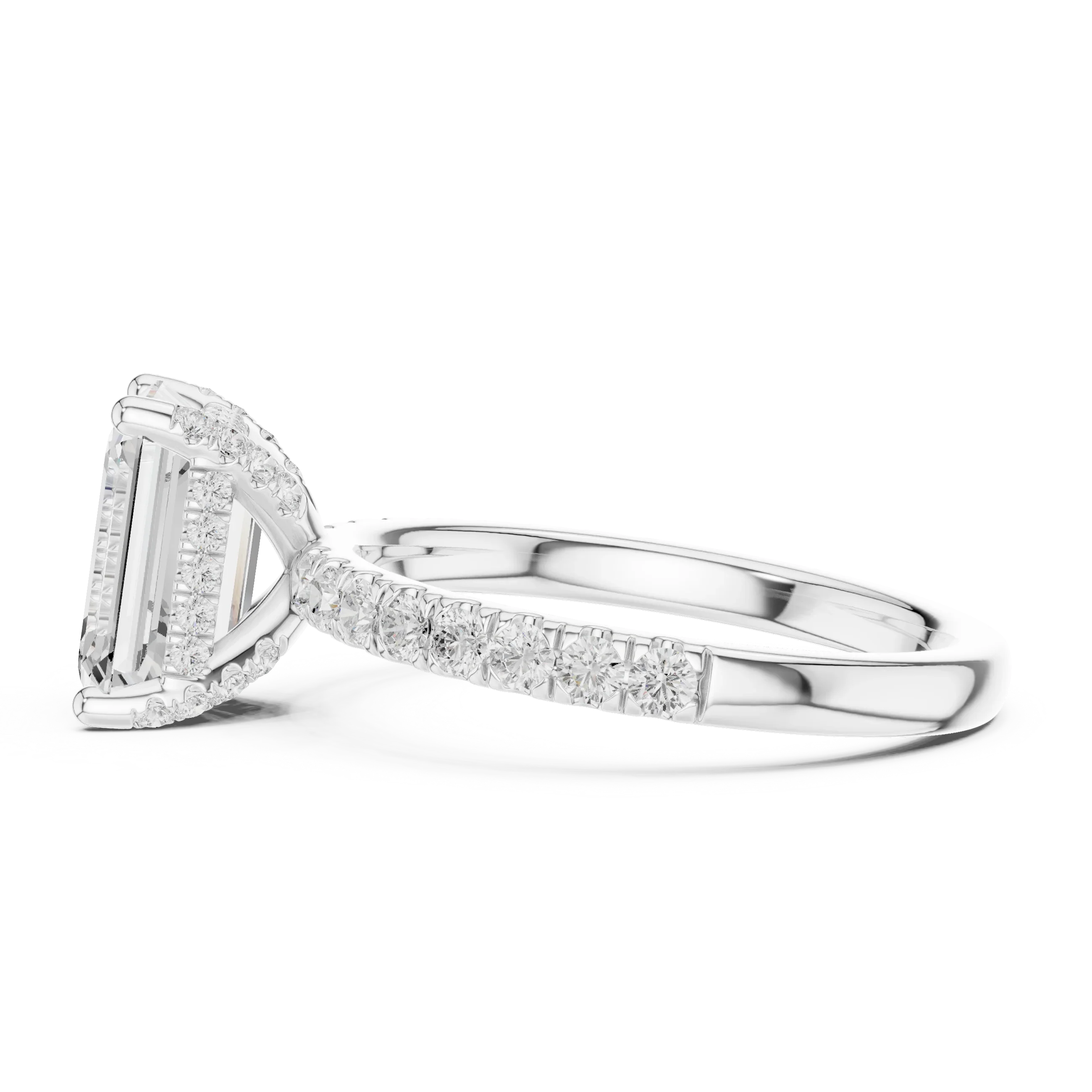 2.57 CT Emerald Cut Moissanite Hidden Halo Pave Set Band Wedding Ring