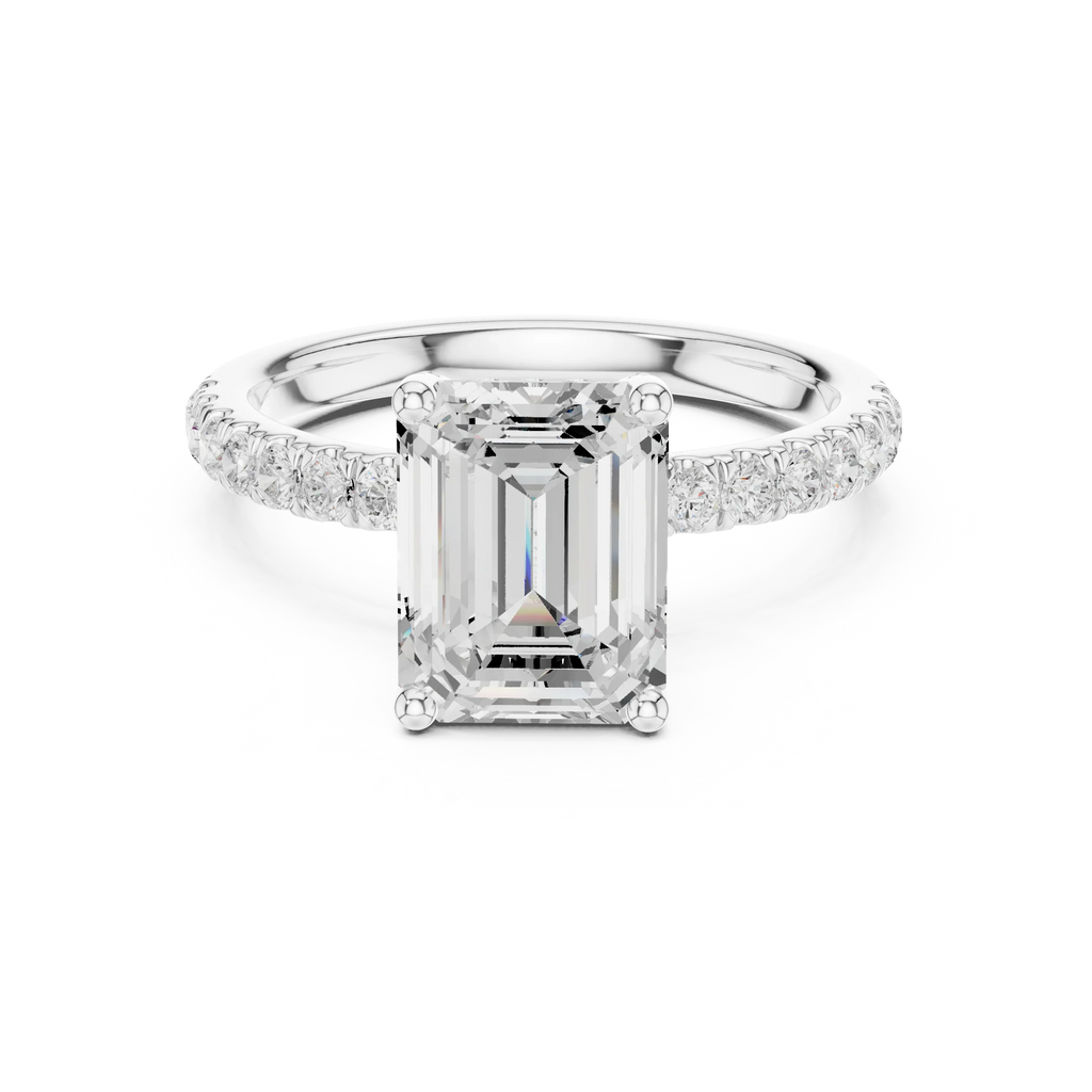 2.57 CT Emerald Cut Moissanite Hidden Halo Pave Set Band Wedding Ring